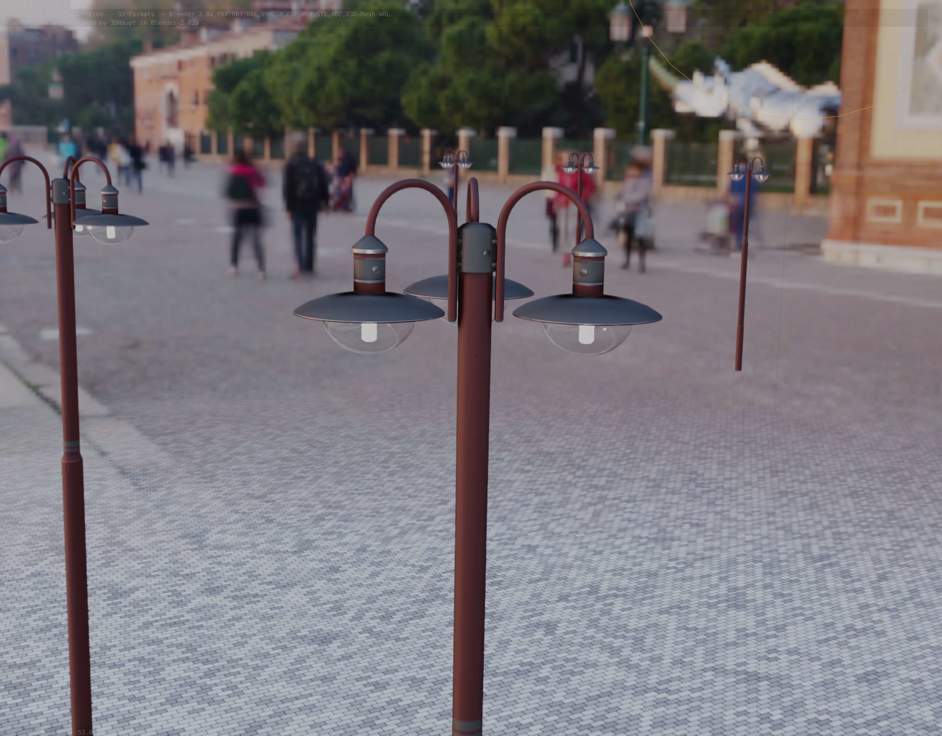 Street Light -7- Red Version -3 Lamps-  Low-poly 3D model_67
