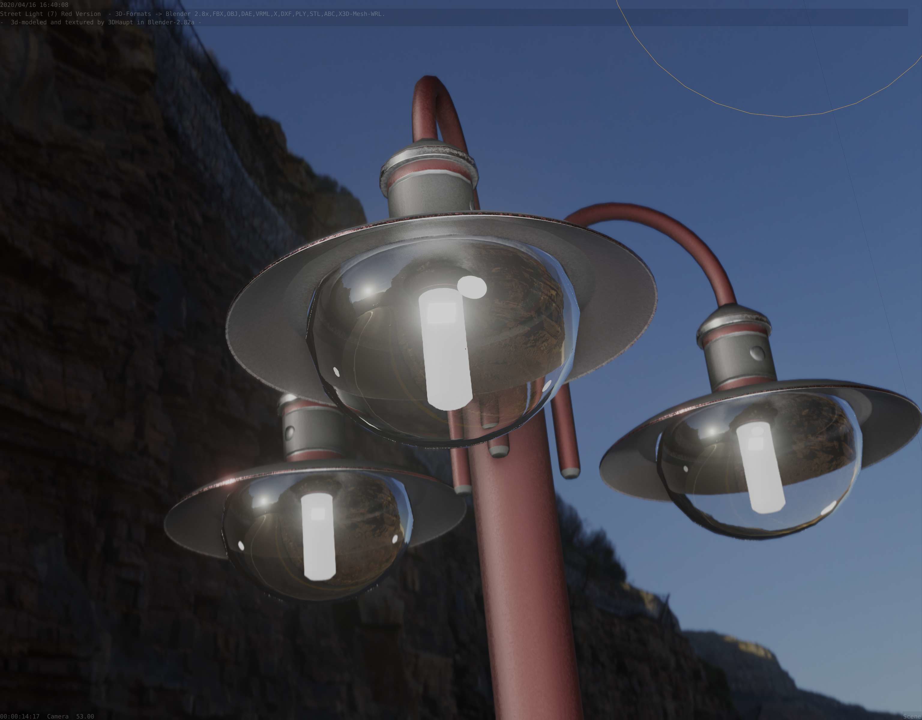 Street Light -7- Red Version -3 Lamps-  Low-poly 3D model_58