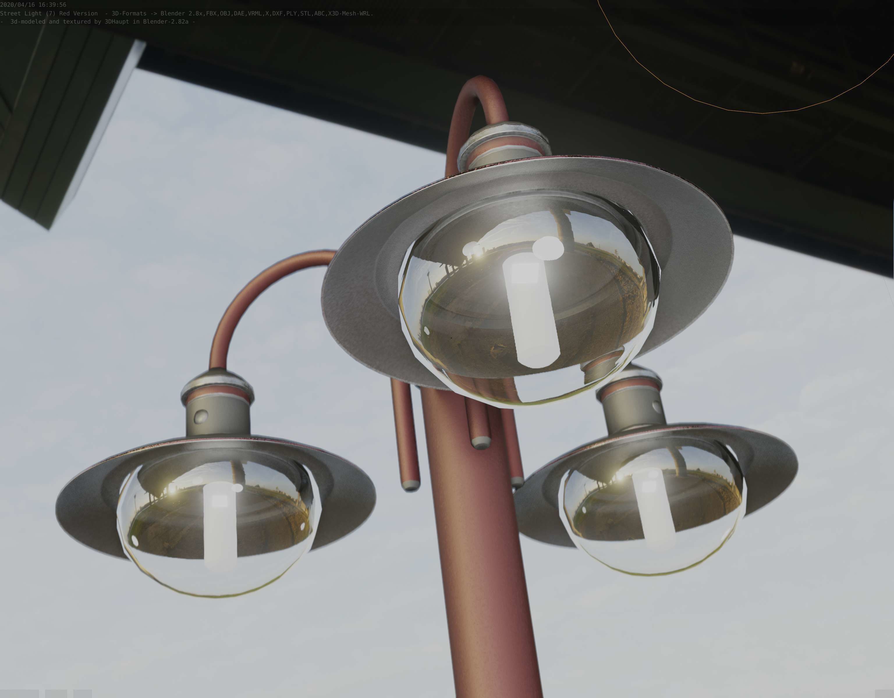 Street Light -7- Red Version -3 Lamps-  Low-poly 3D model_54