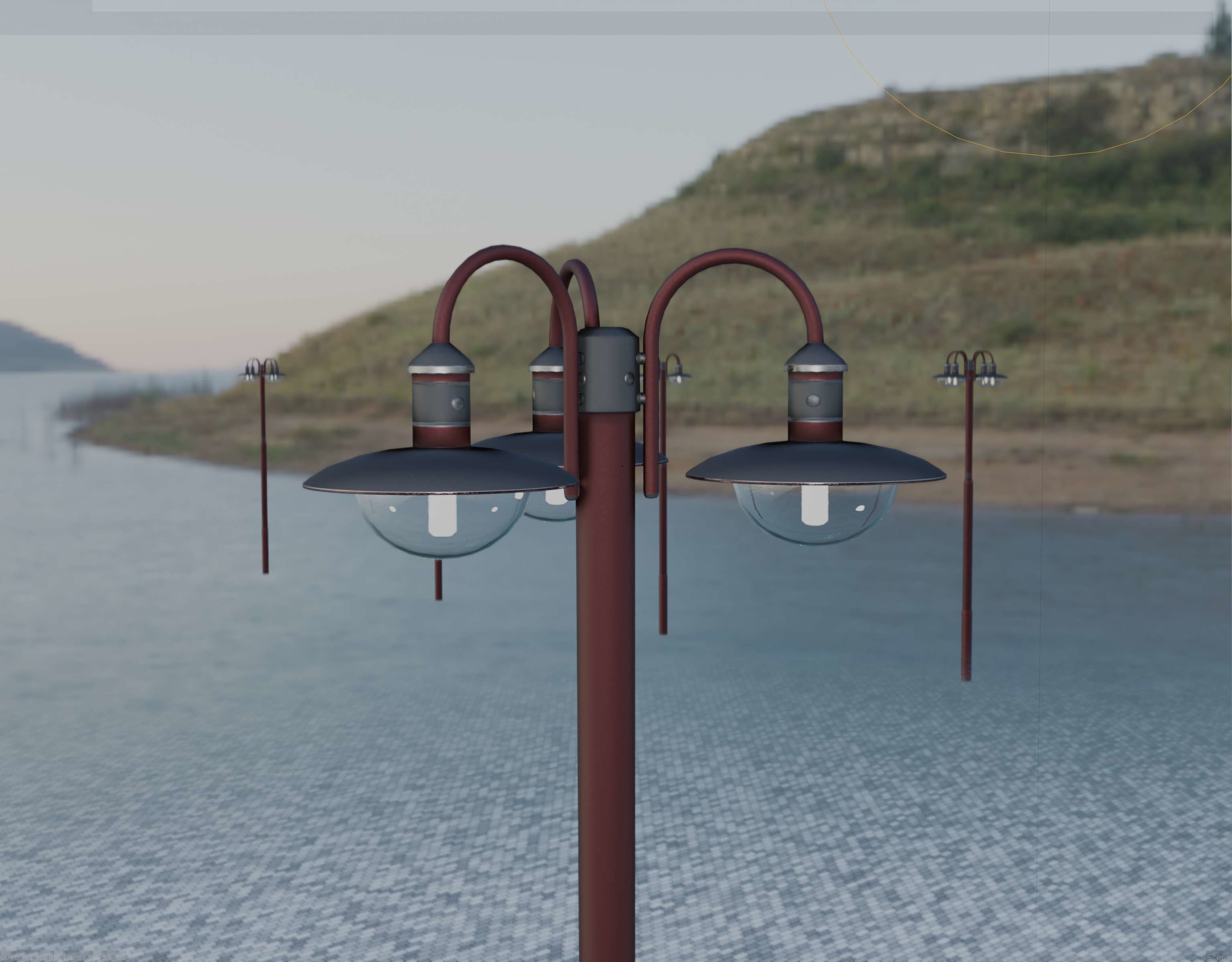 Street Light -7- Red Version -3 Lamps-  Low-poly 3D model_65