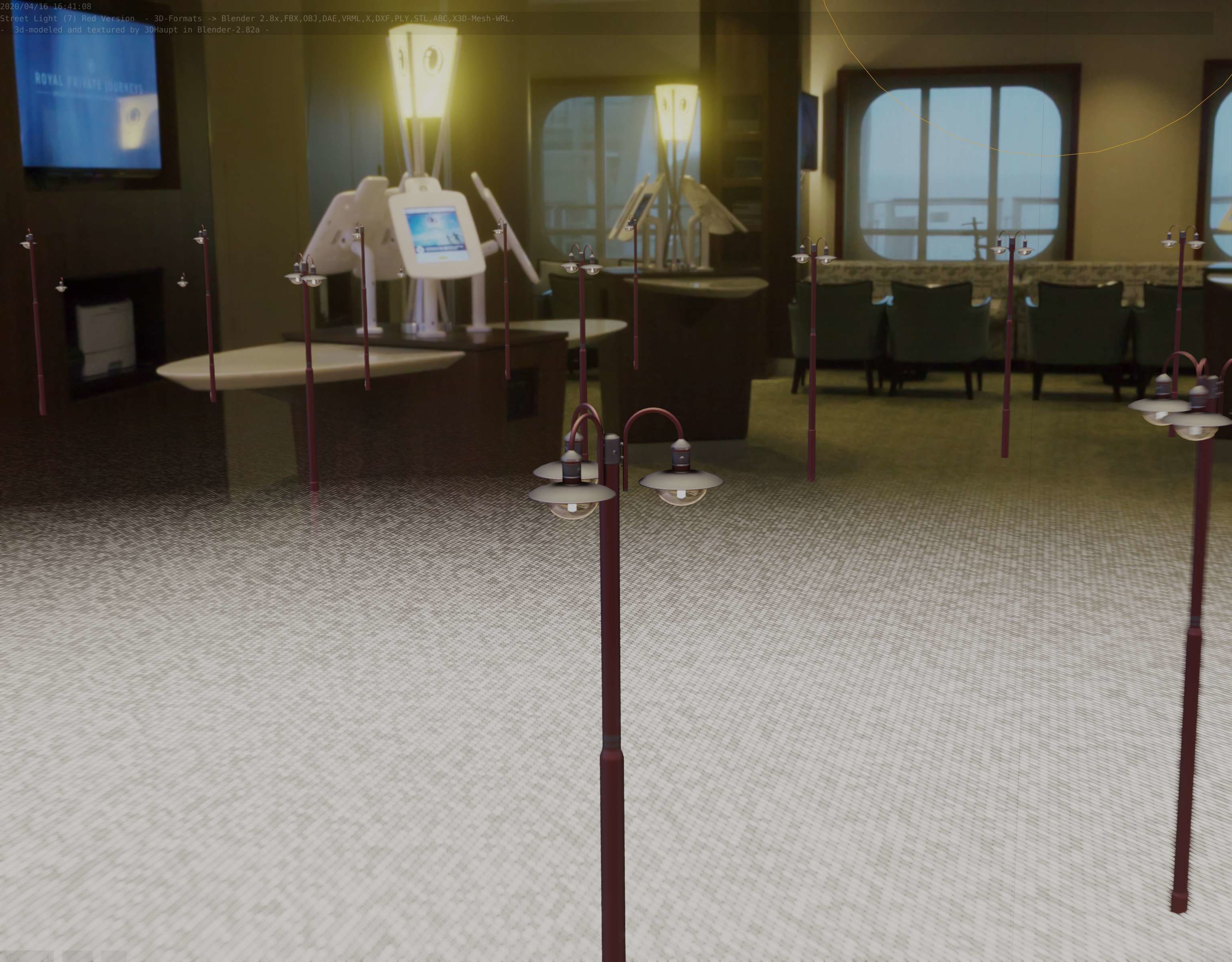 Street Light -7- Red Version -3 Lamps-  Low-poly 3D model_81