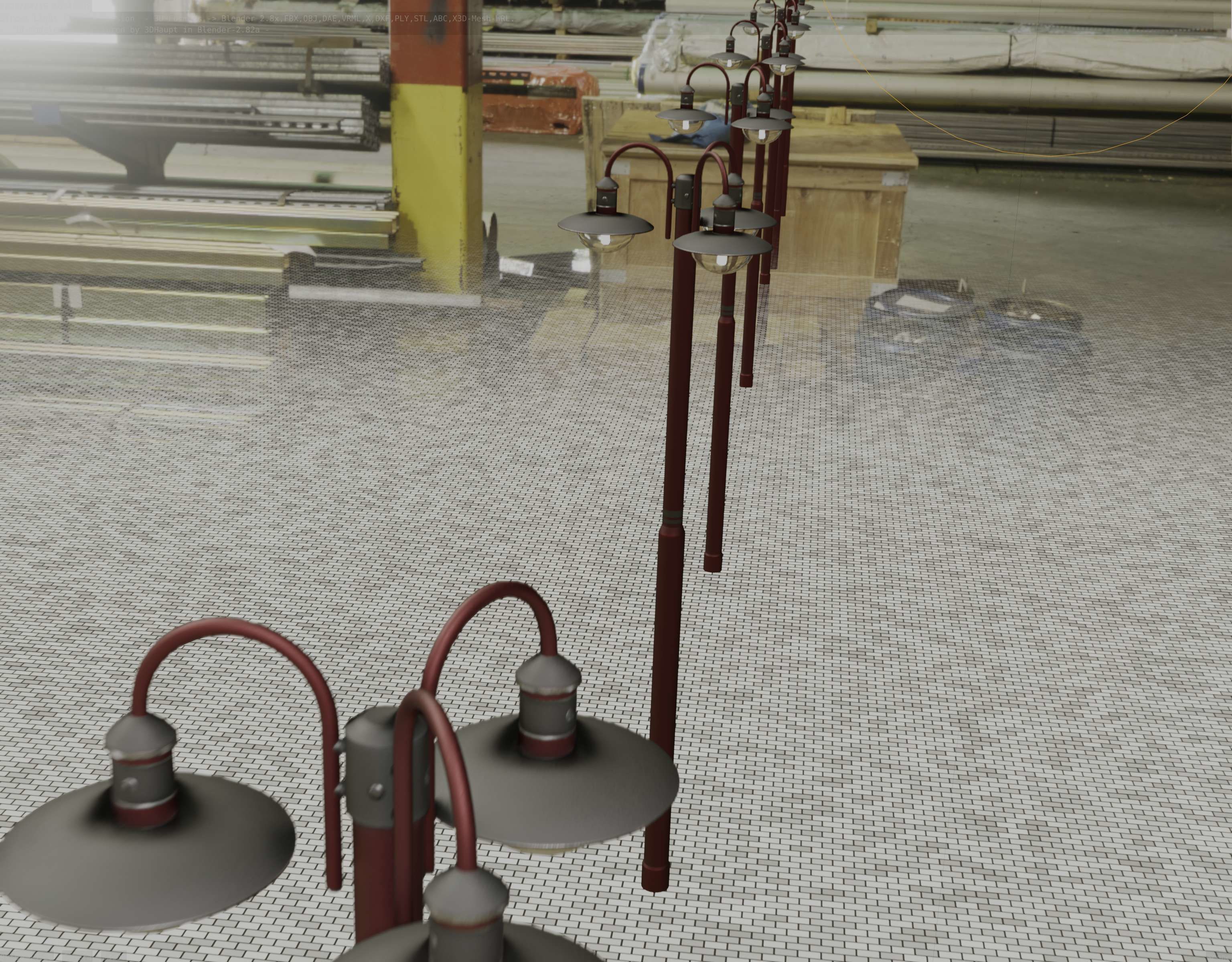 Street Light -7- Red Version -3 Lamps-  Low-poly 3D model_73