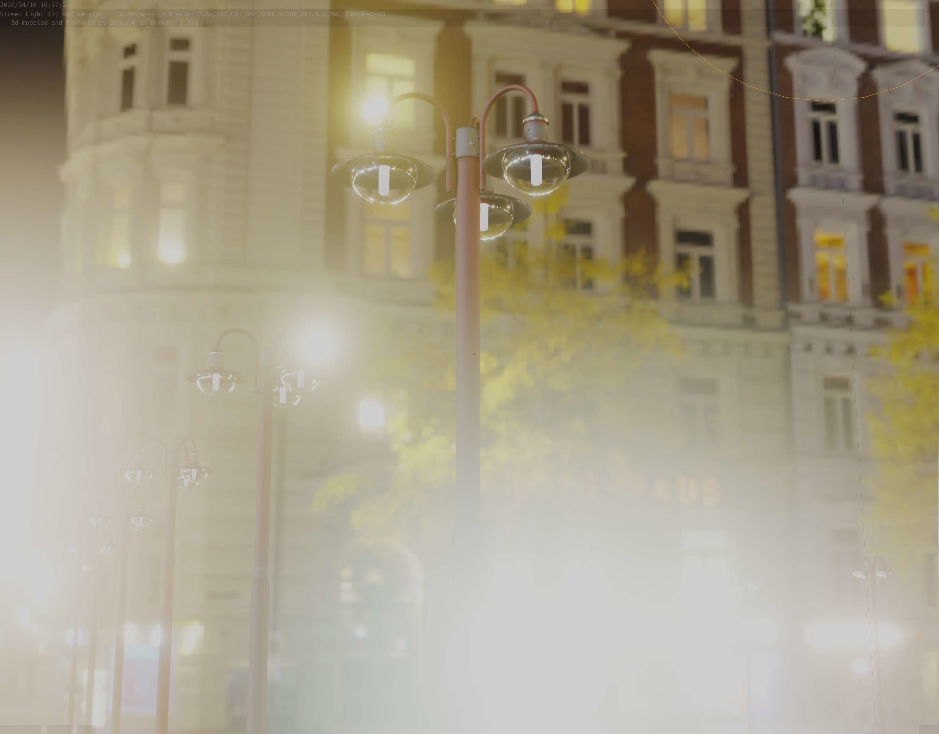 Street Light -7- Red Version -3 Lamps-  Low-poly 3D model_31