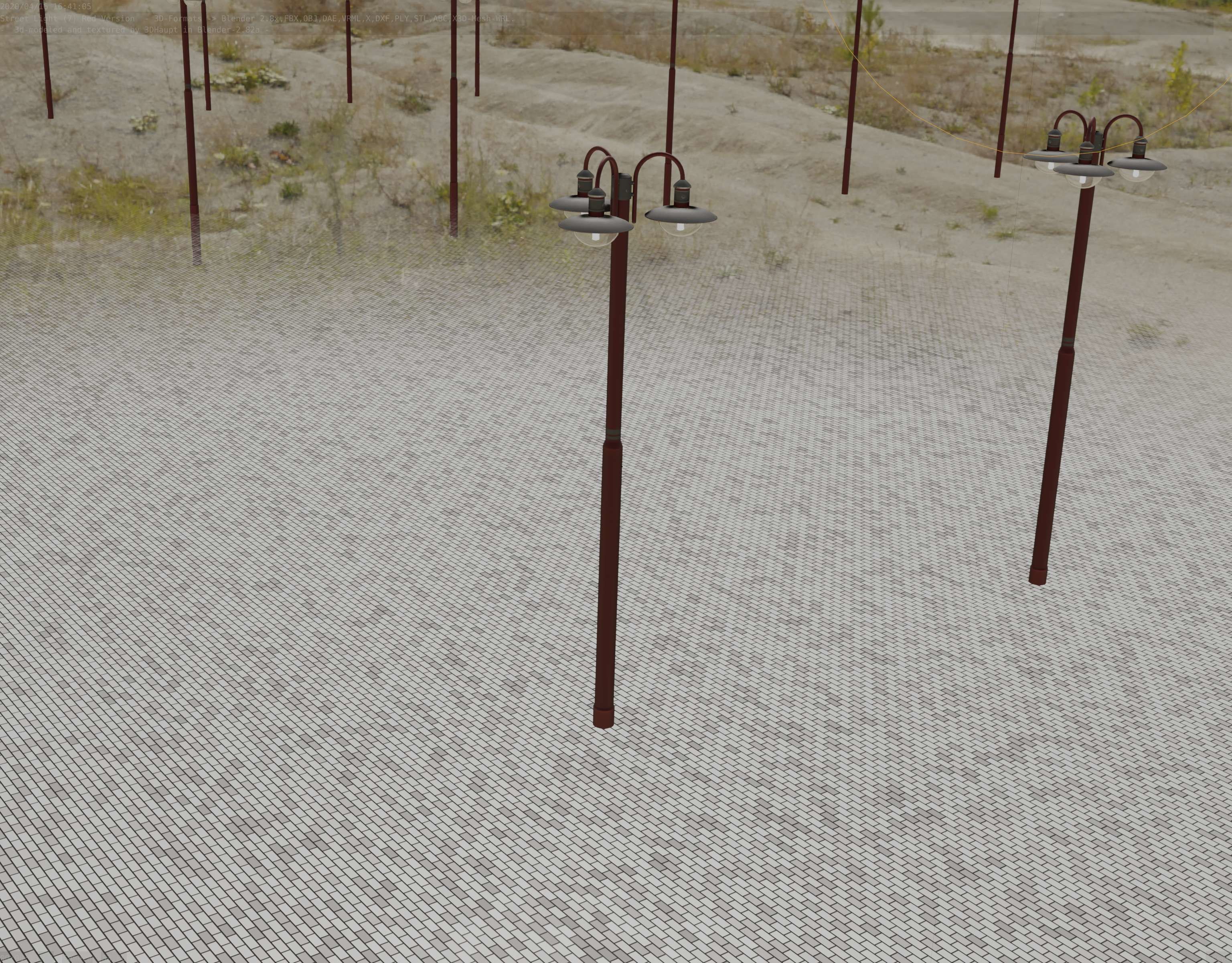 Street Light -7- Red Version -3 Lamps-  Low-poly 3D model_80