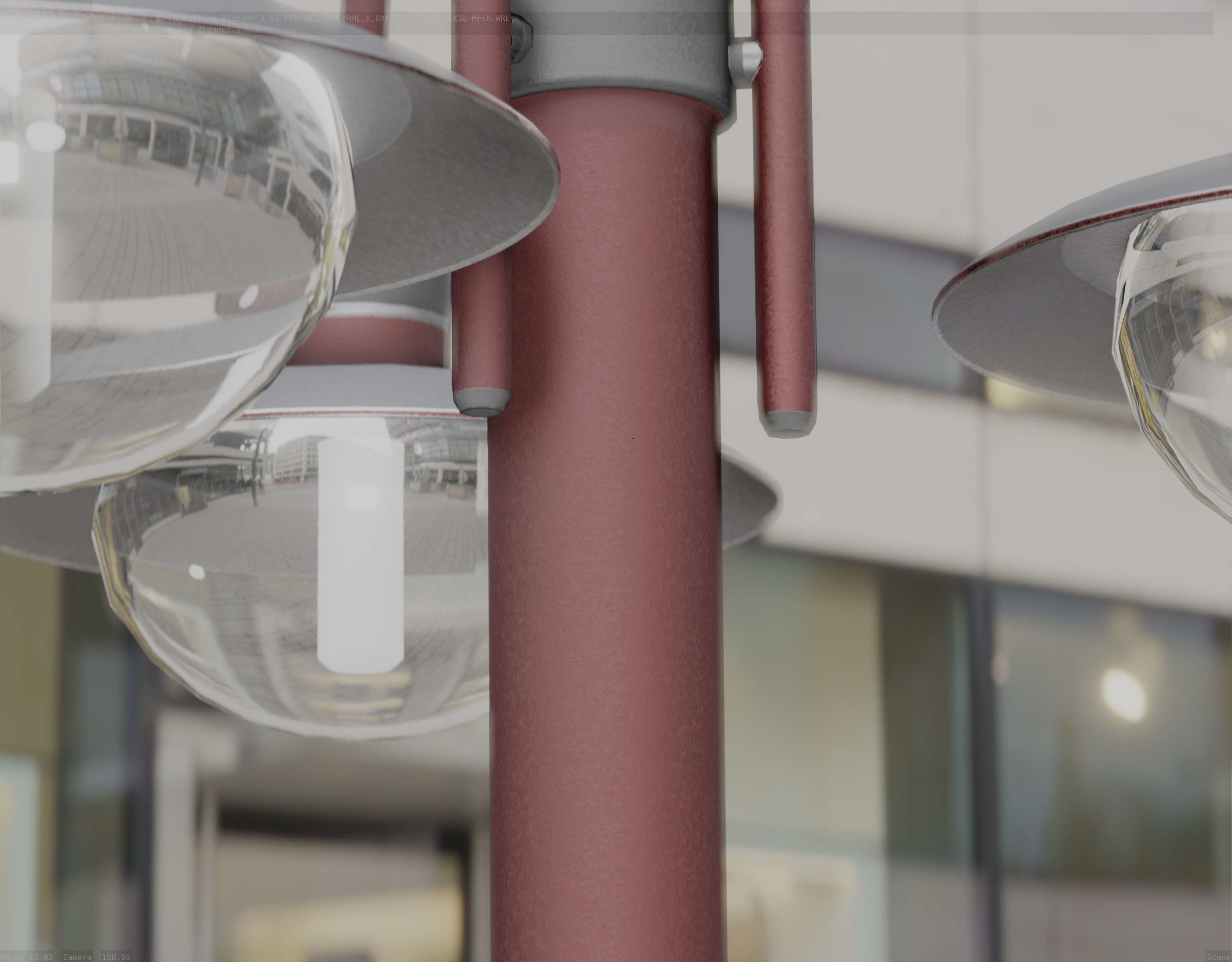 Street Light -7- Red Version -3 Lamps-  Low-poly 3D model_22