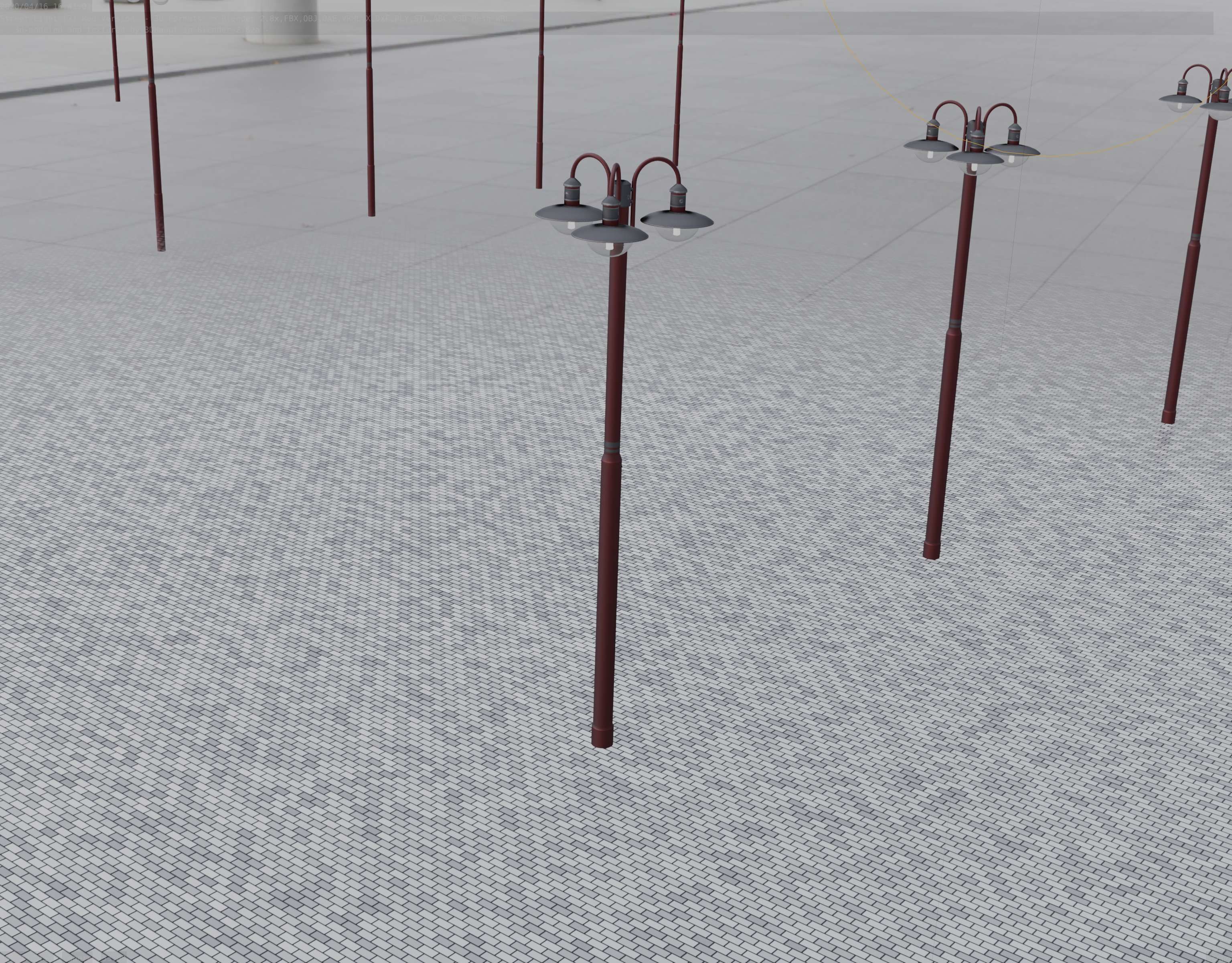 Street Light -7- Red Version -3 Lamps-  Low-poly 3D model_78