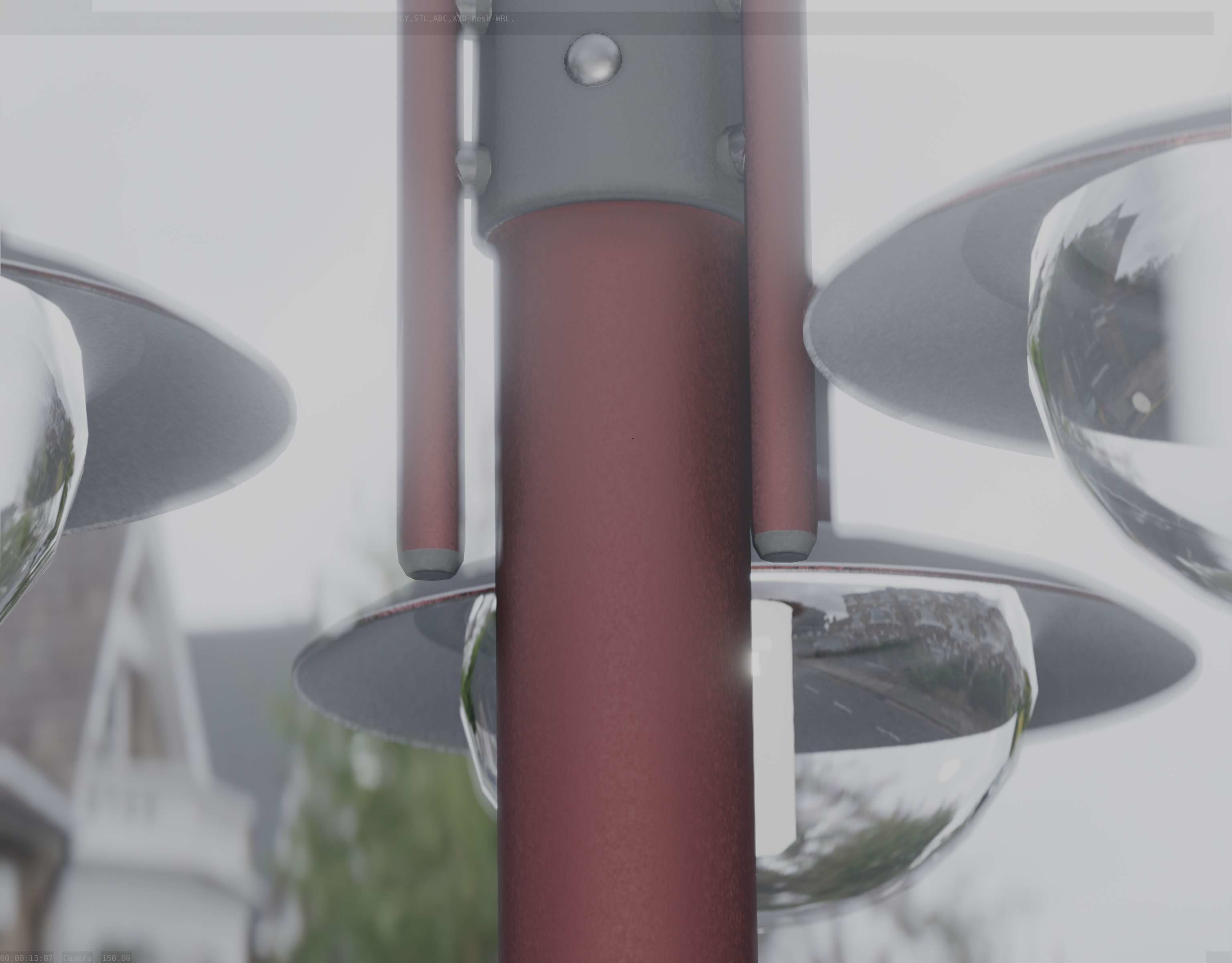 Street Light -7- Red Version -3 Lamps-  Low-poly 3D model_26