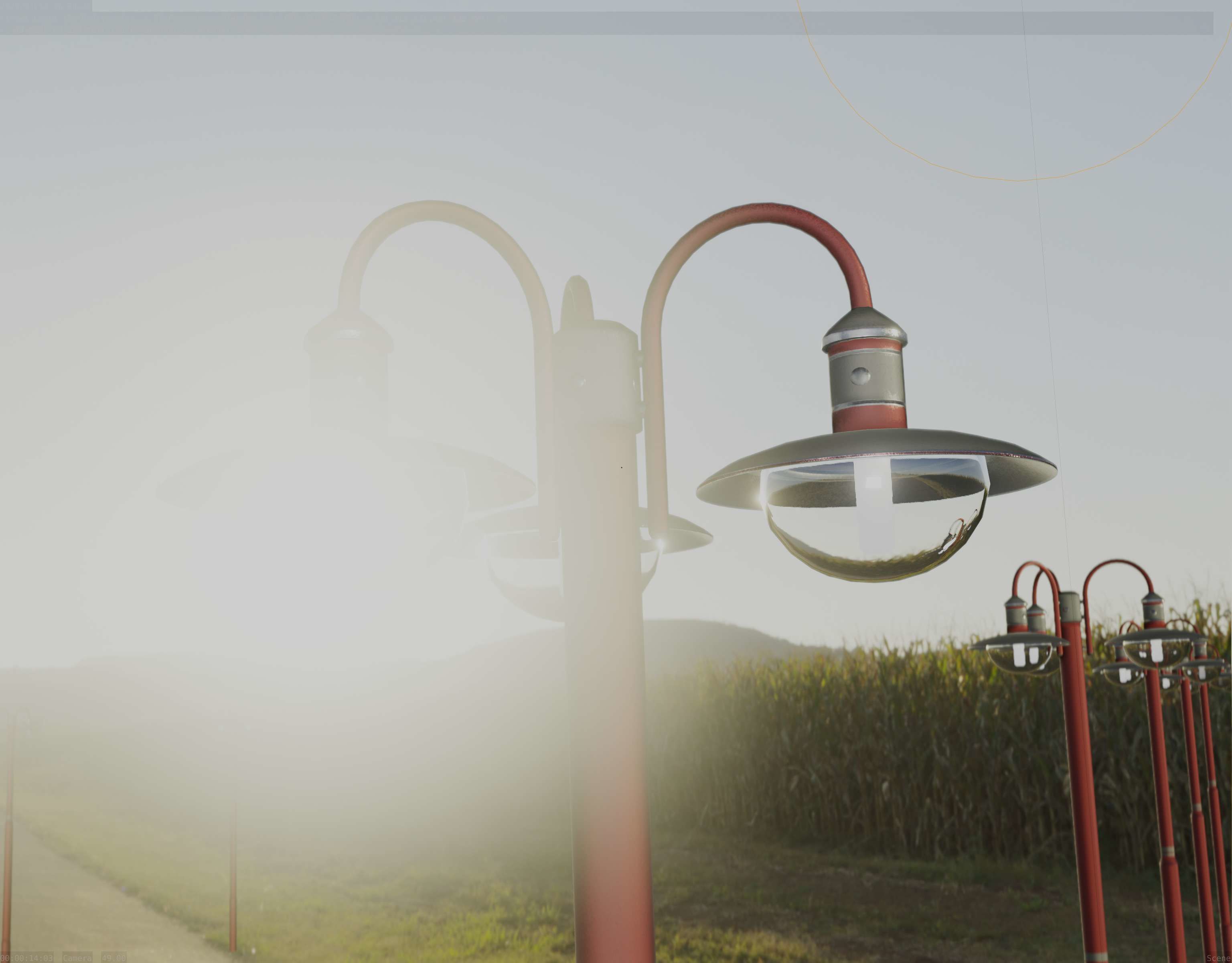 Street Light -7- Red Version -3 Lamps-  Low-poly 3D model_45