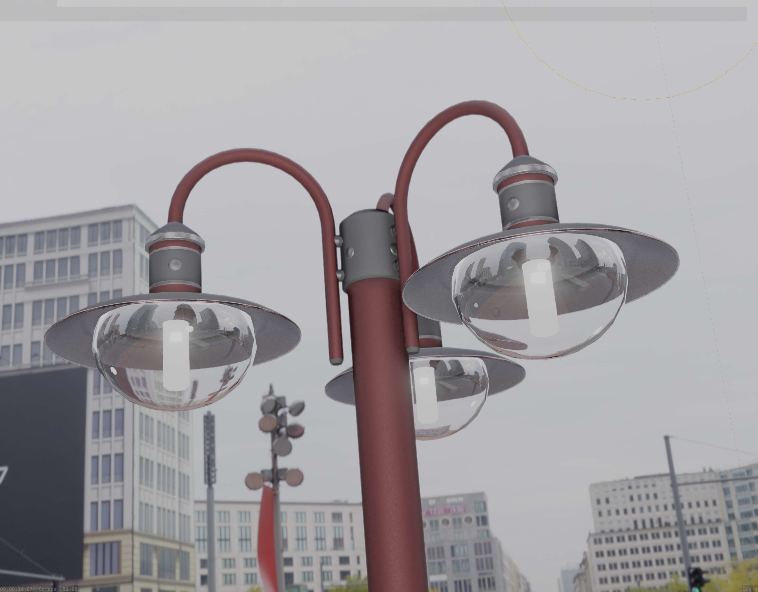 Street Light -7- Red Version -3 Lamps-  Low-poly 3D model_48