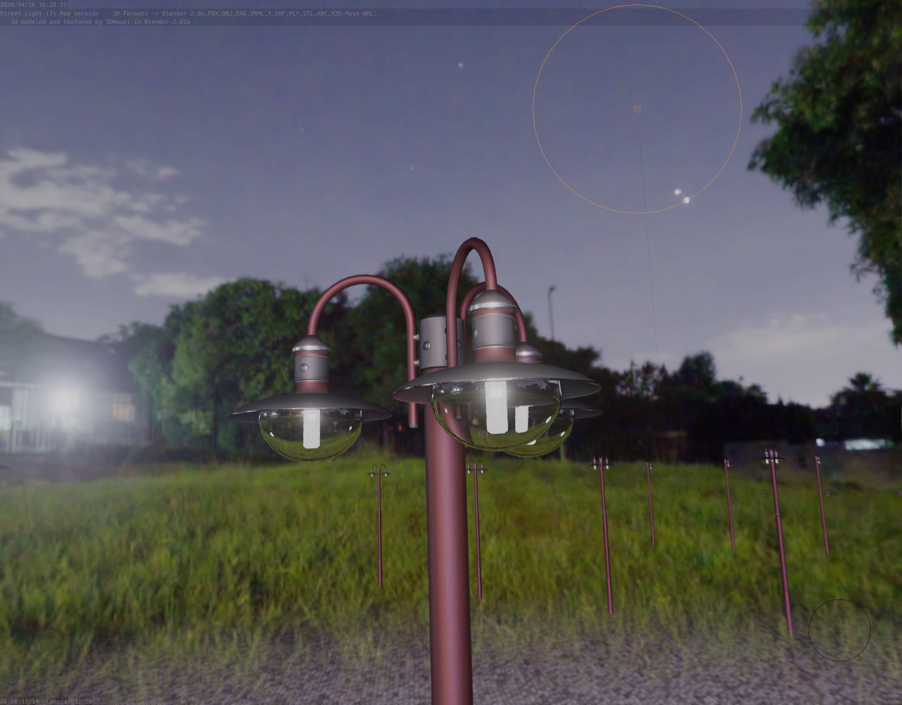 Street Light -7- Red Version -3 Lamps-  Low-poly 3D model_33