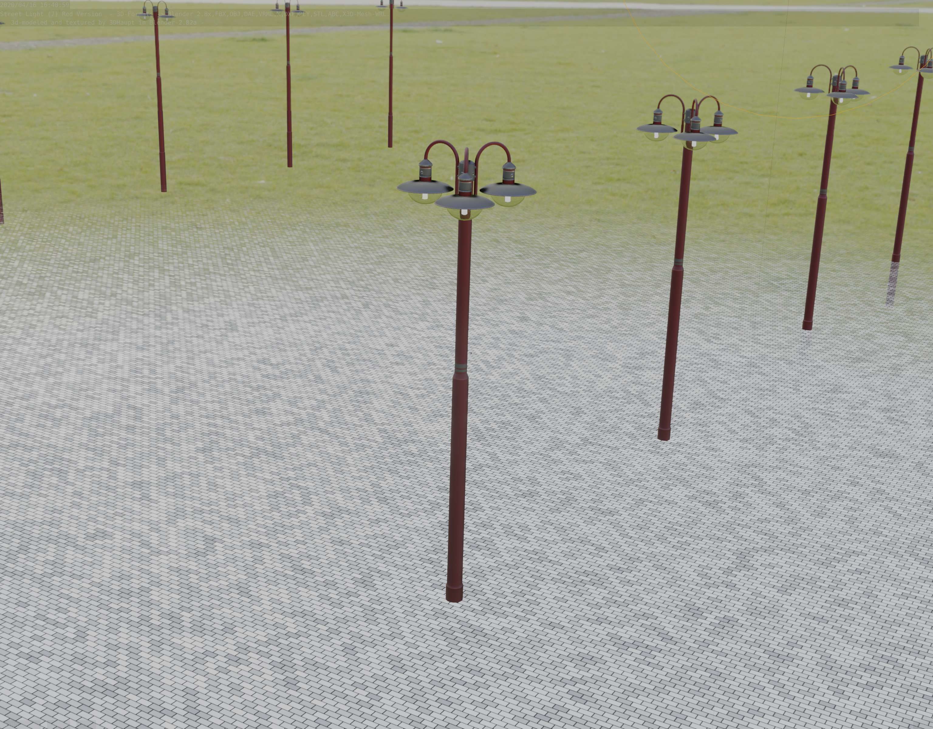 Street Light -7- Red Version -3 Lamps-  Low-poly 3D model_77