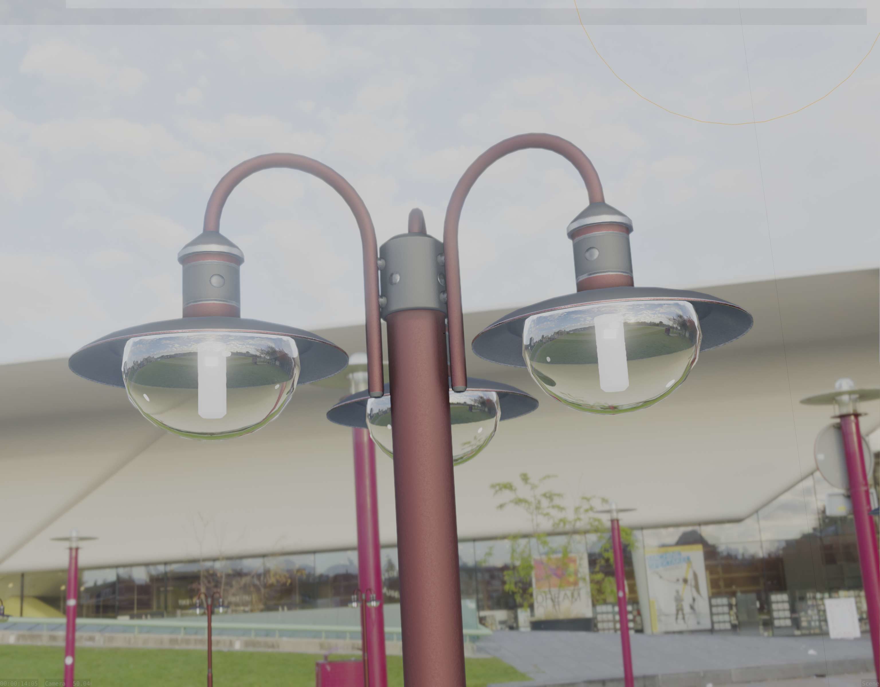 Street Light -7- Red Version -3 Lamps-  Low-poly 3D model_47