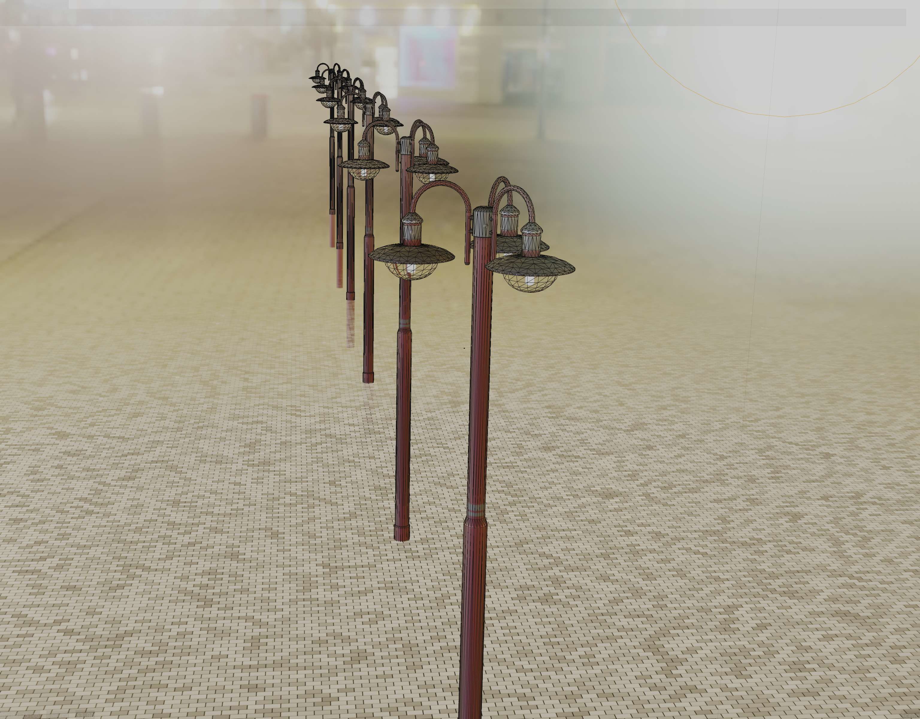 Street Light -7- Red Version -3 Lamps-  Low-poly 3D model_71