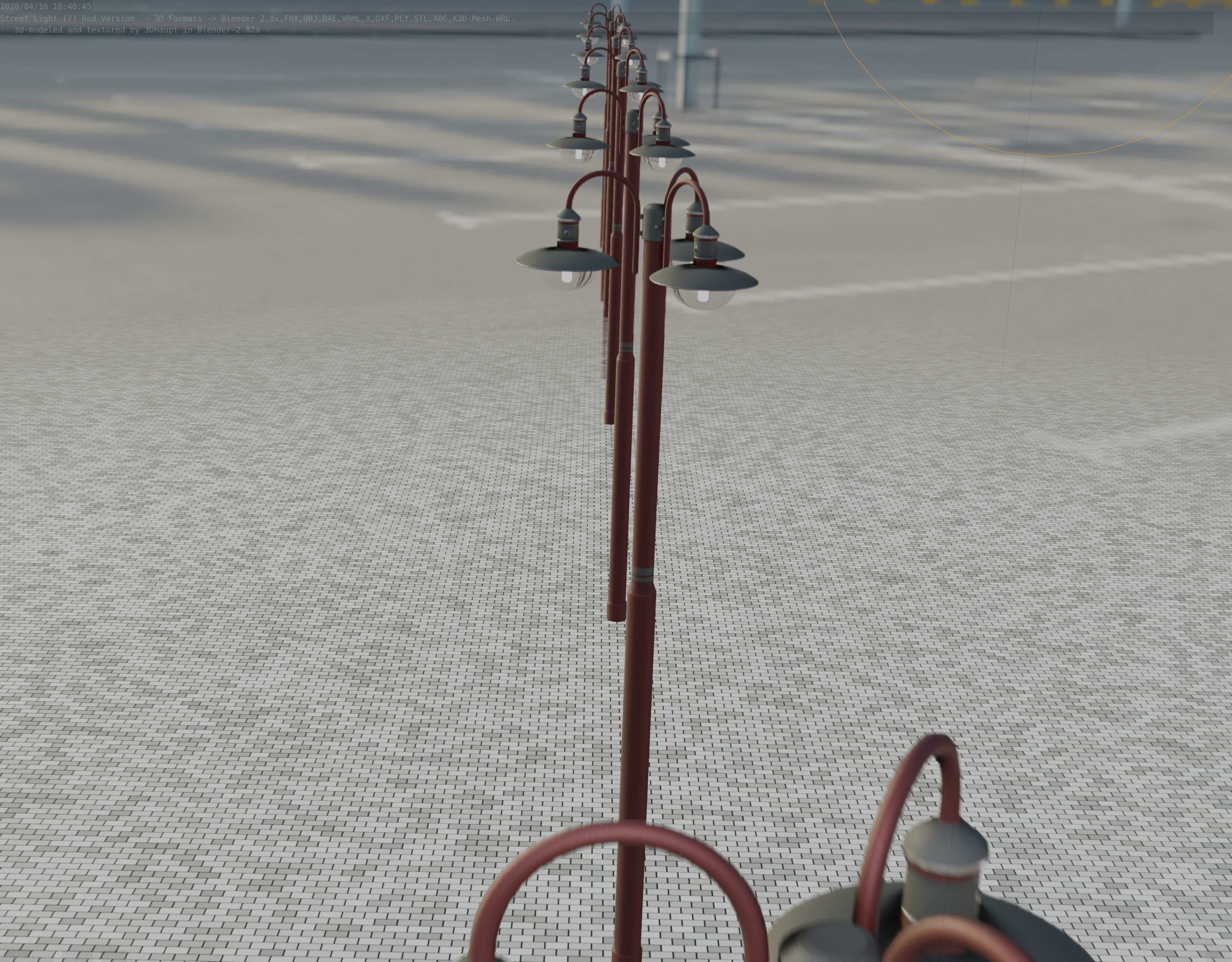 Street Light -7- Red Version -3 Lamps-  Low-poly 3D model_72