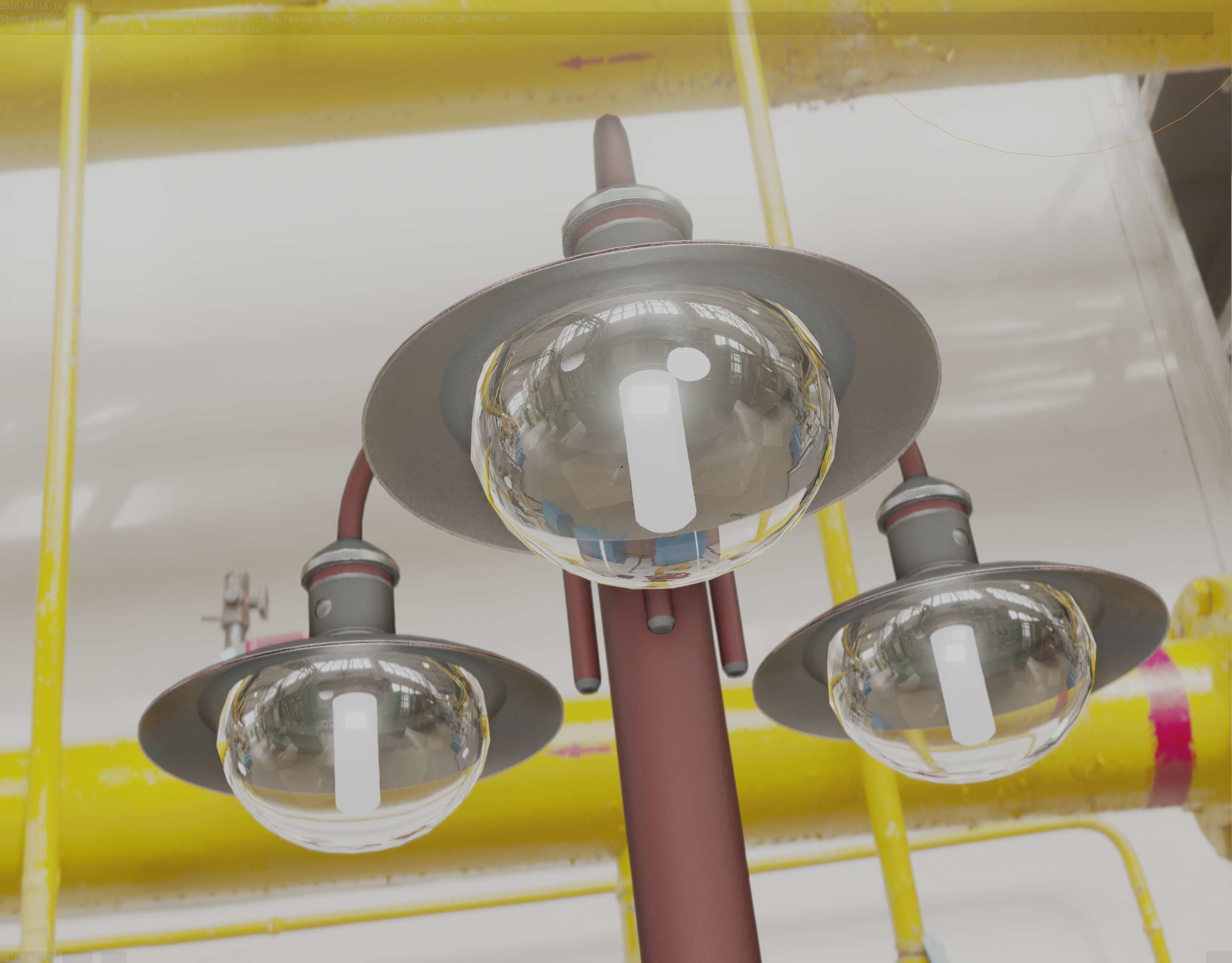 Street Light -7- Red Version -3 Lamps-  Low-poly 3D model_56