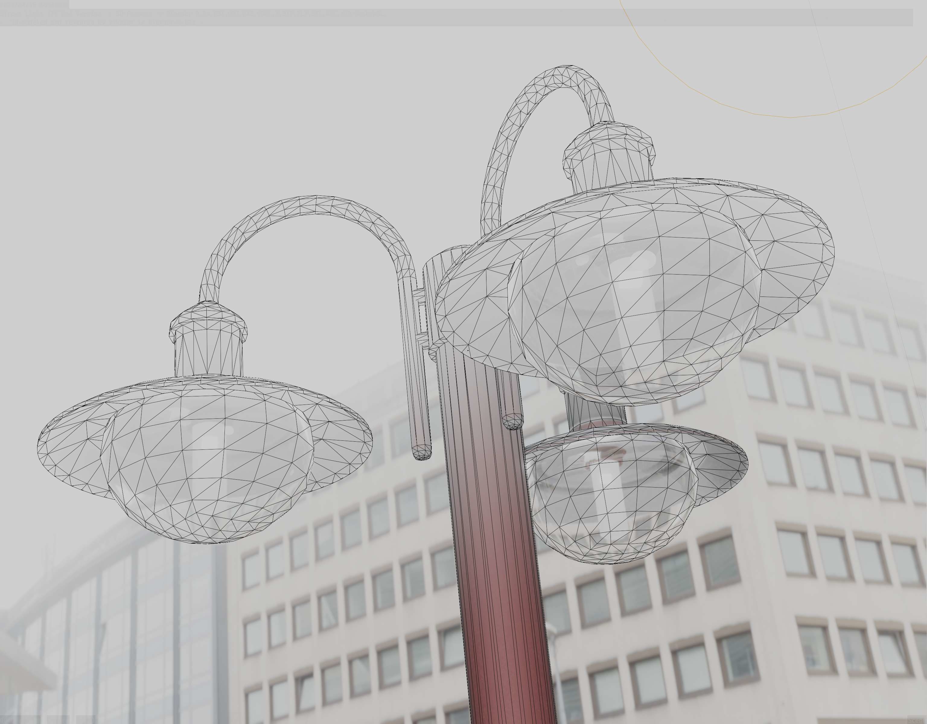 Street Light -7- Red Version -3 Lamps-  Low-poly 3D model_51