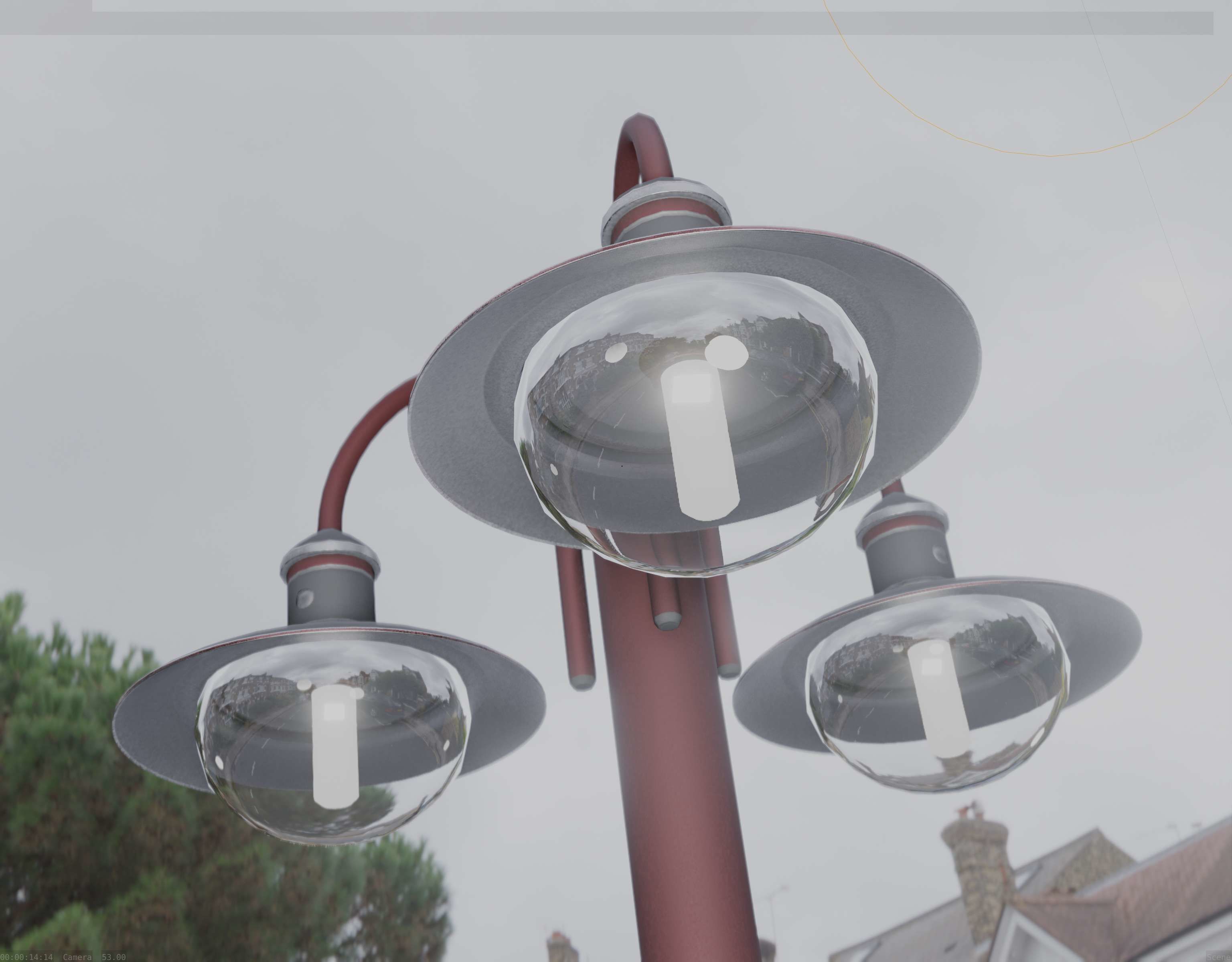 Street Light -7- Red Version -3 Lamps-  Low-poly 3D model_55