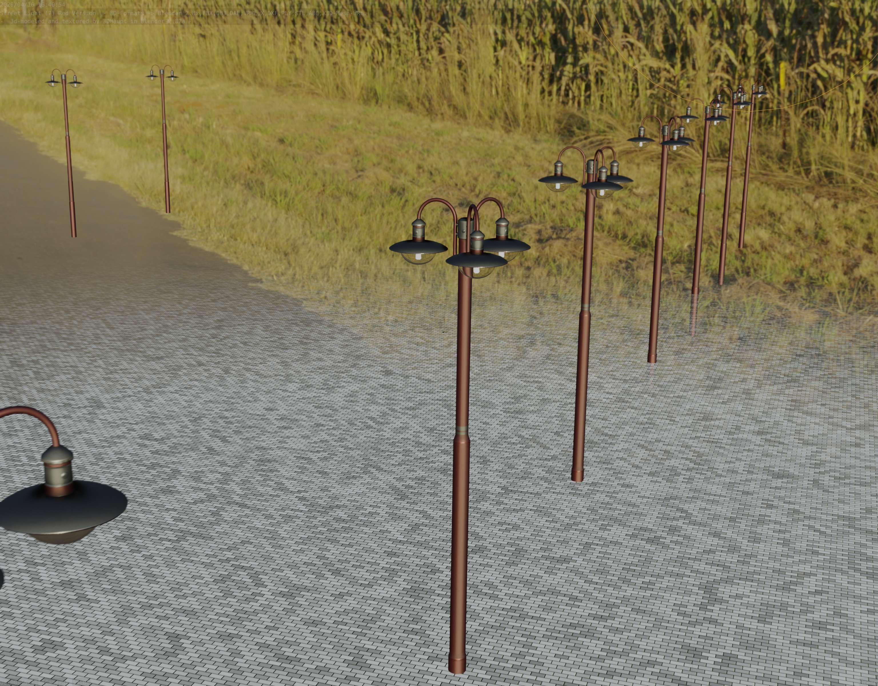 Street Light -7- Red Version -3 Lamps-  Low-poly 3D model_75