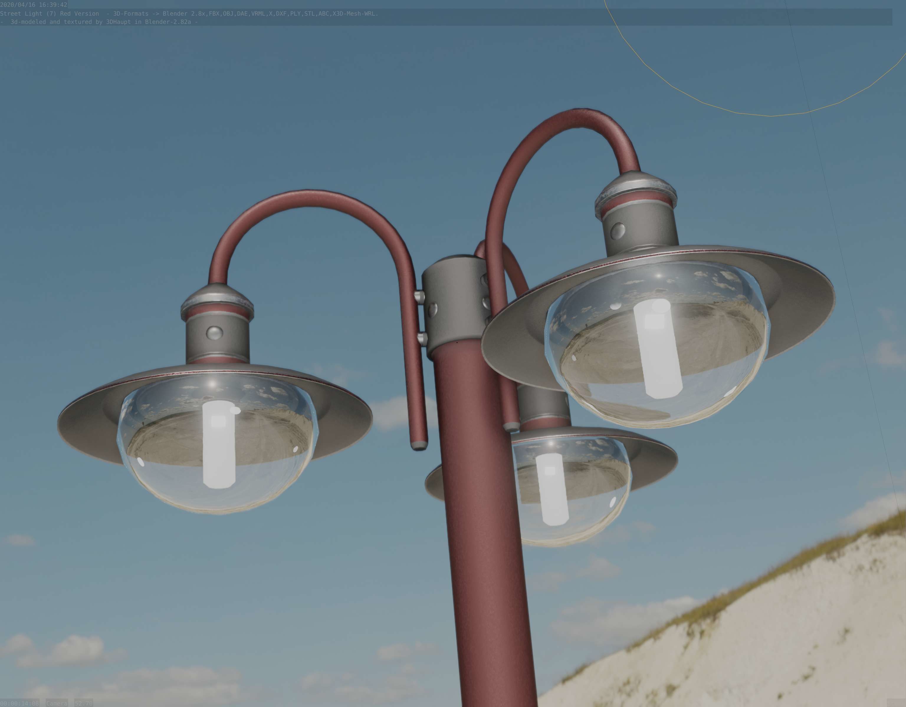 Street Light -7- Red Version -3 Lamps-  Low-poly 3D model_49