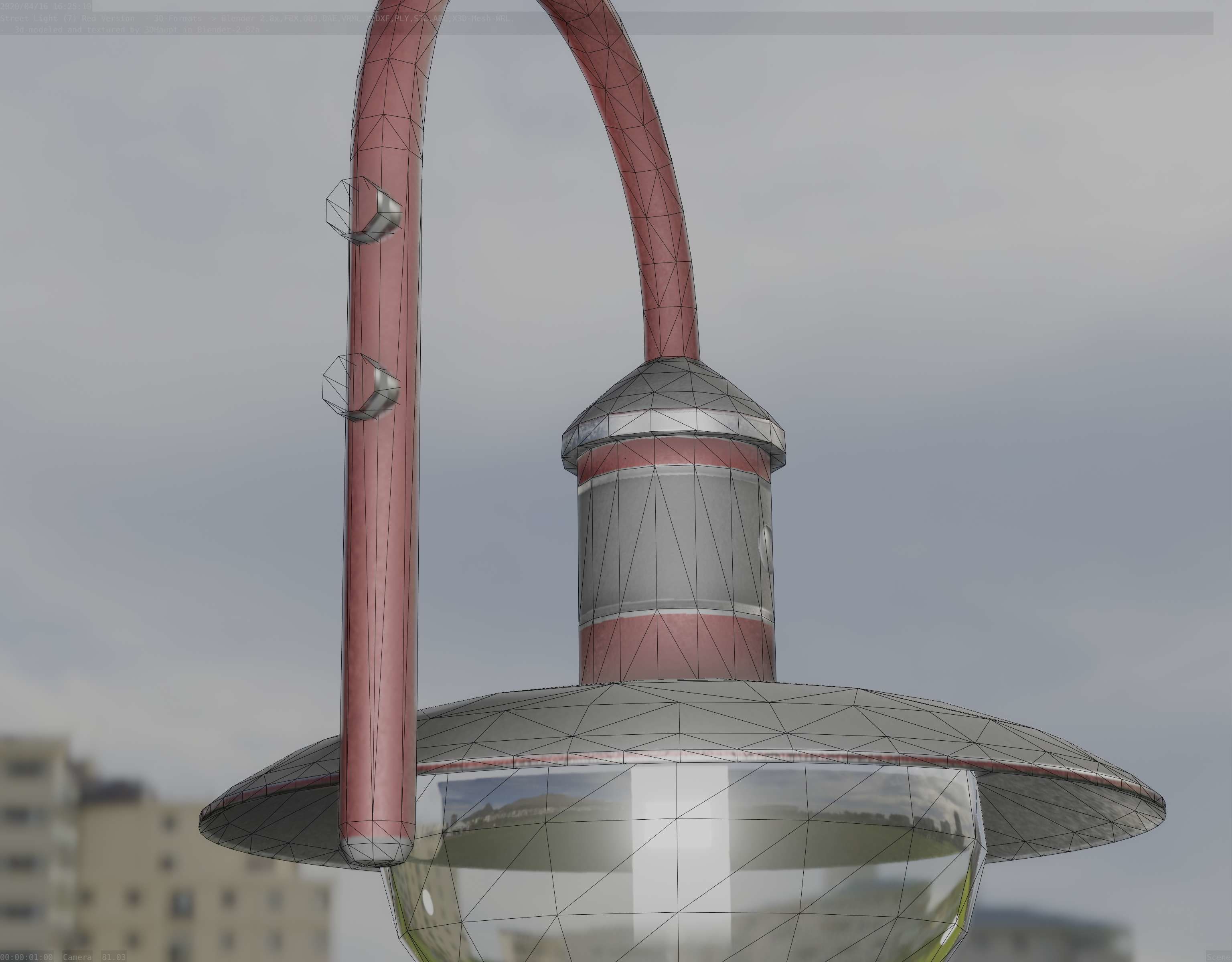  Street Light -7- Red Version - For Walls Low-poly 3D model_37