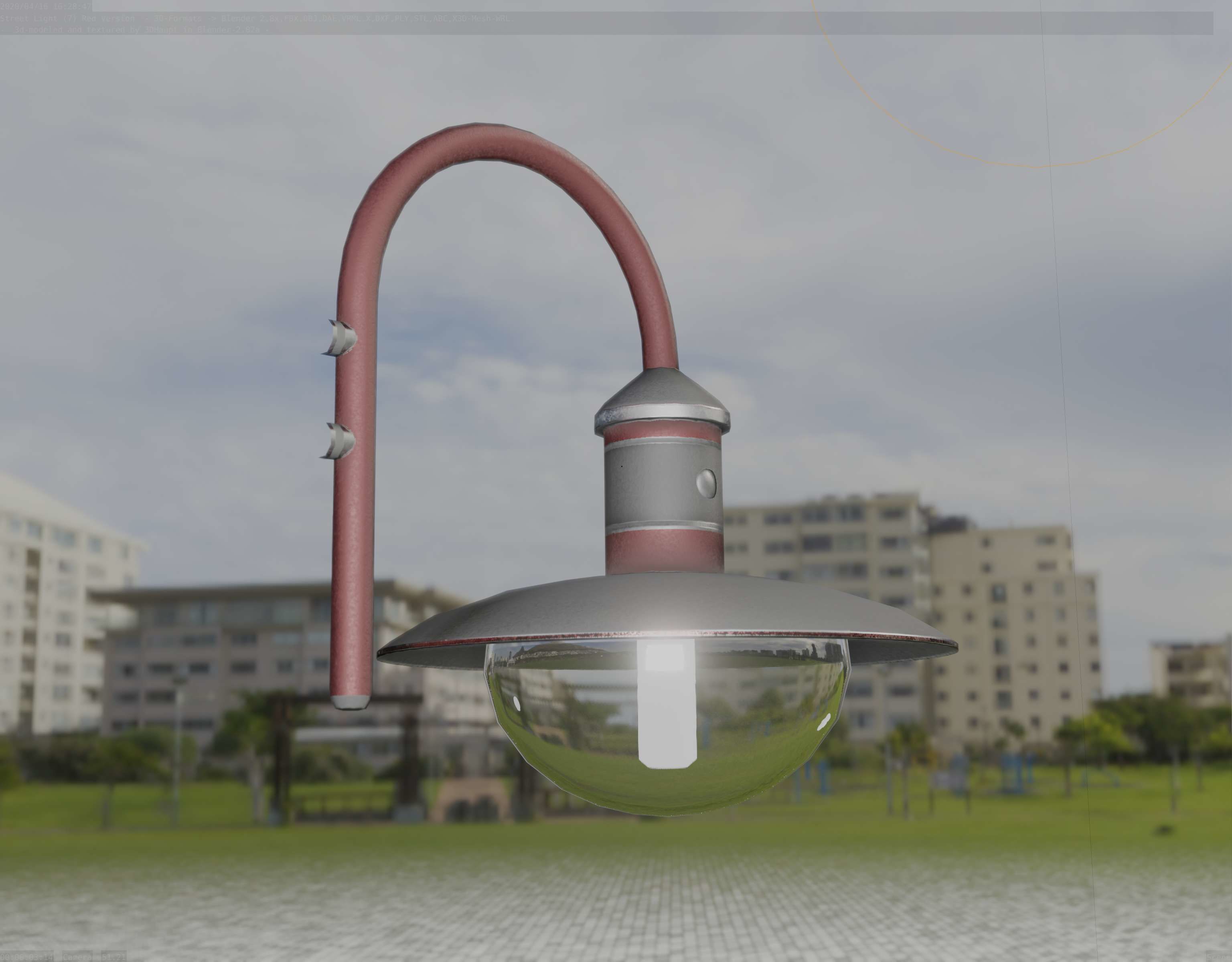  Street Light -7- Red Version - For Walls Low-poly 3D model_2