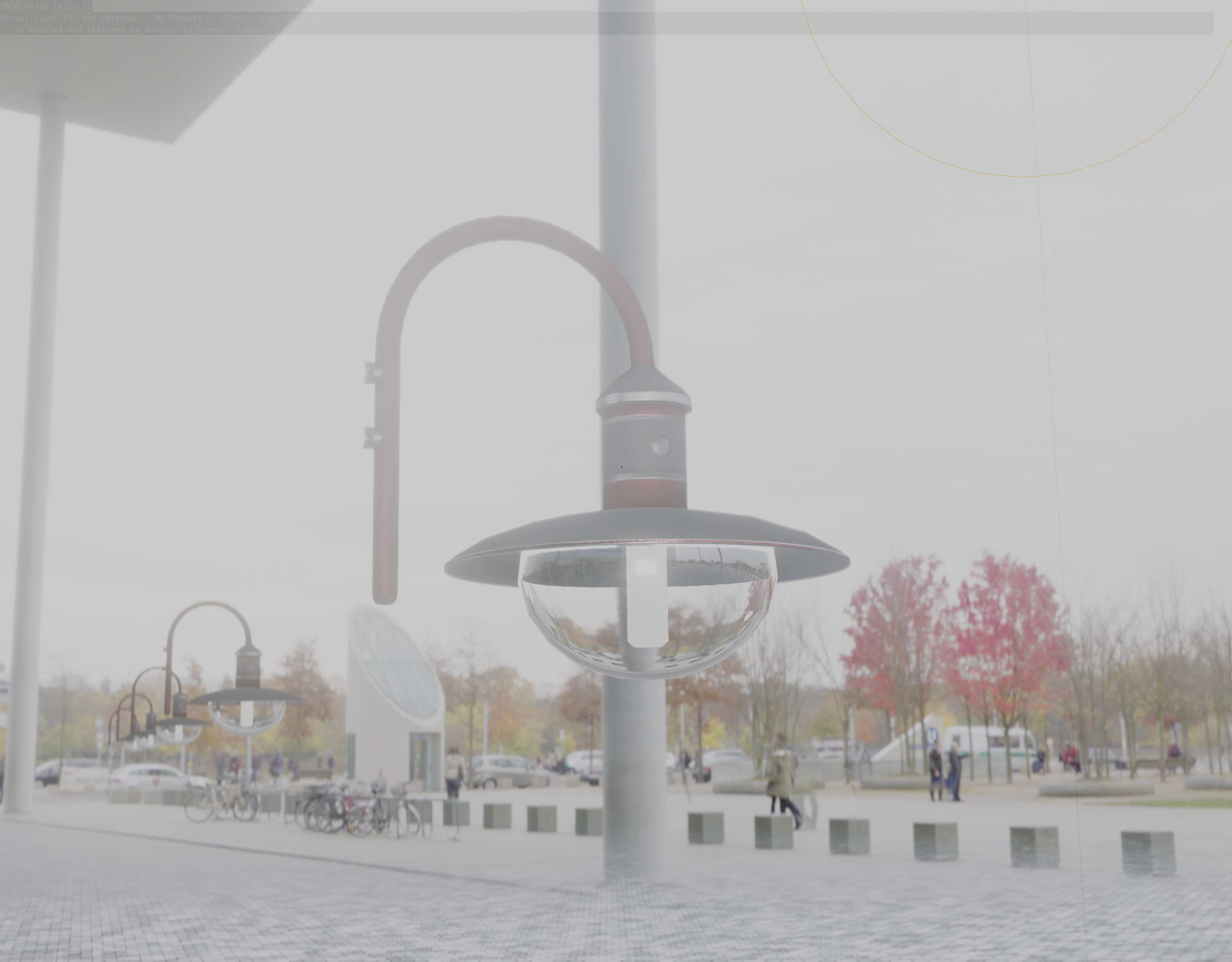  Street Light -7- Red Version - For Walls Low-poly 3D model_45