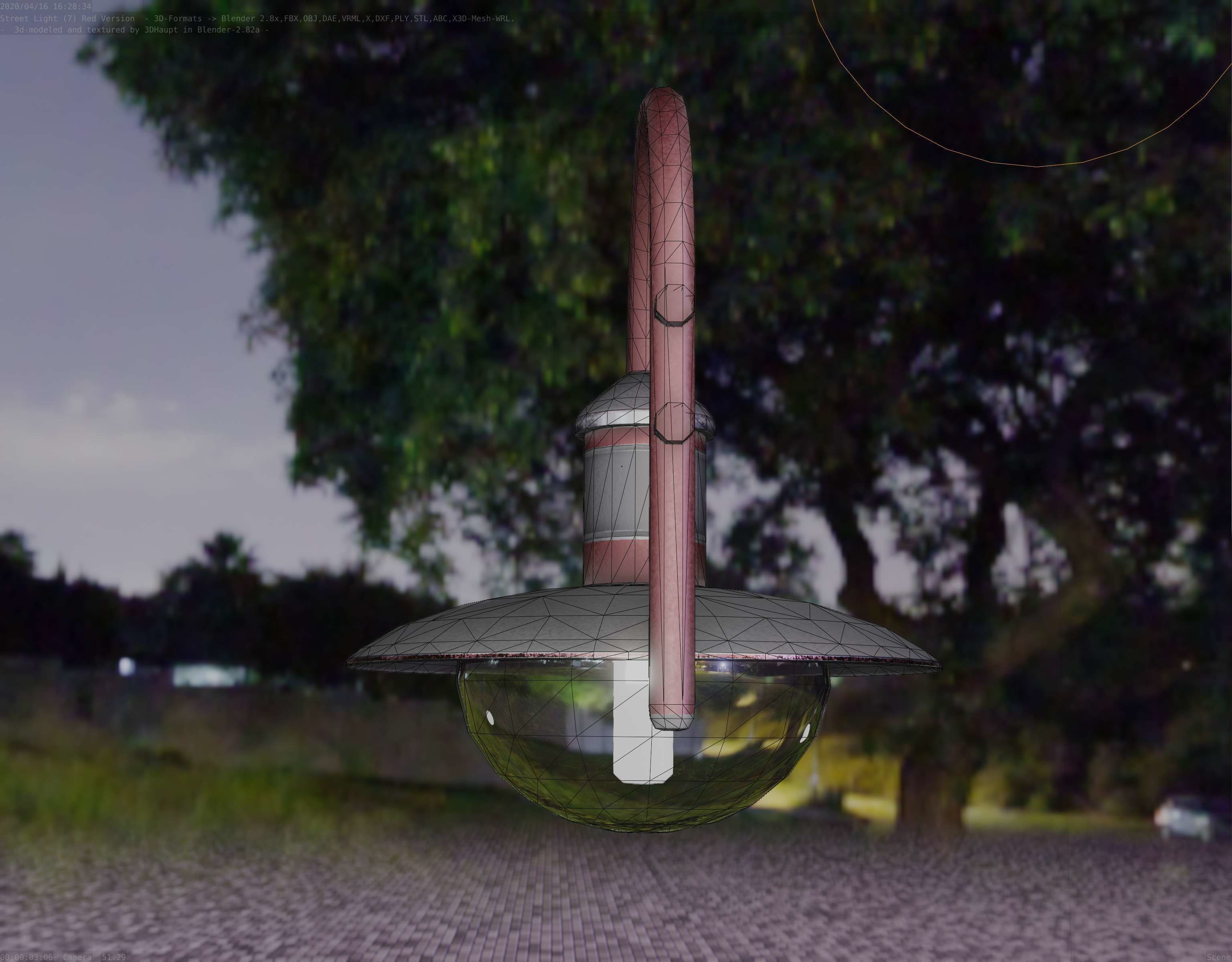  Street Light -7- Red Version - For Walls Low-poly 3D model_91