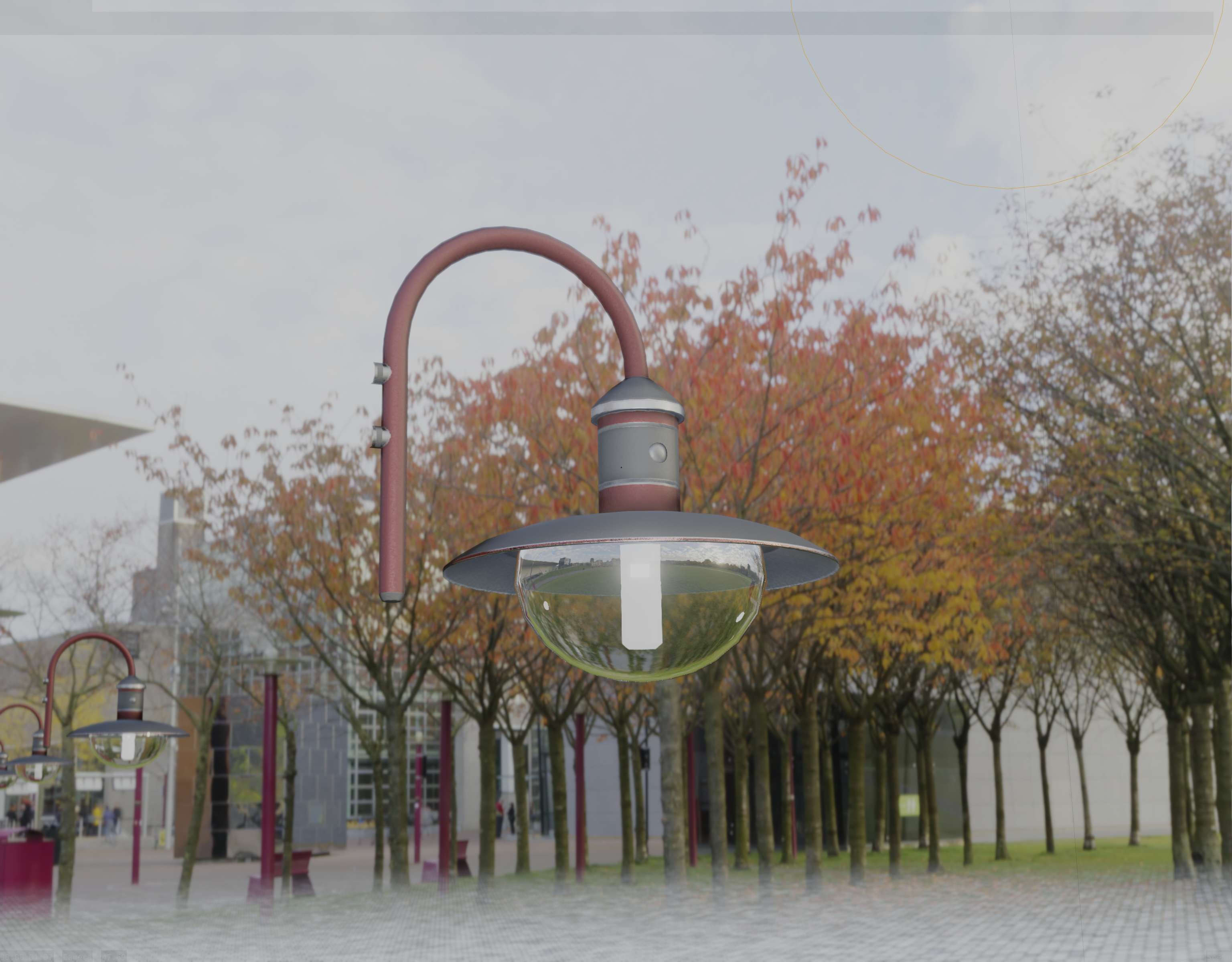  Street Light -7- Red Version - For Walls Low-poly 3D model_44