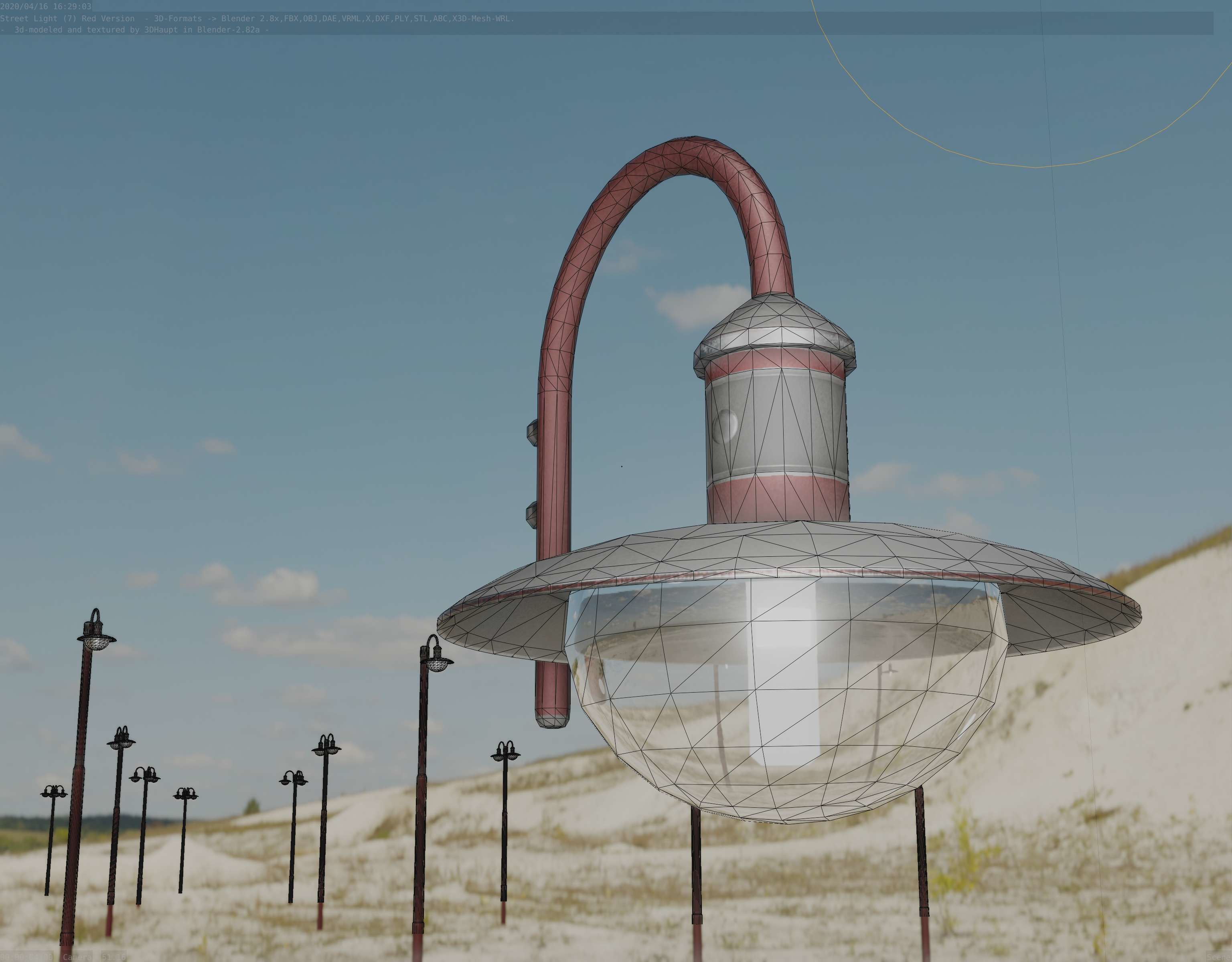  Street Light -7- Red Version - For Walls Low-poly 3D model_12