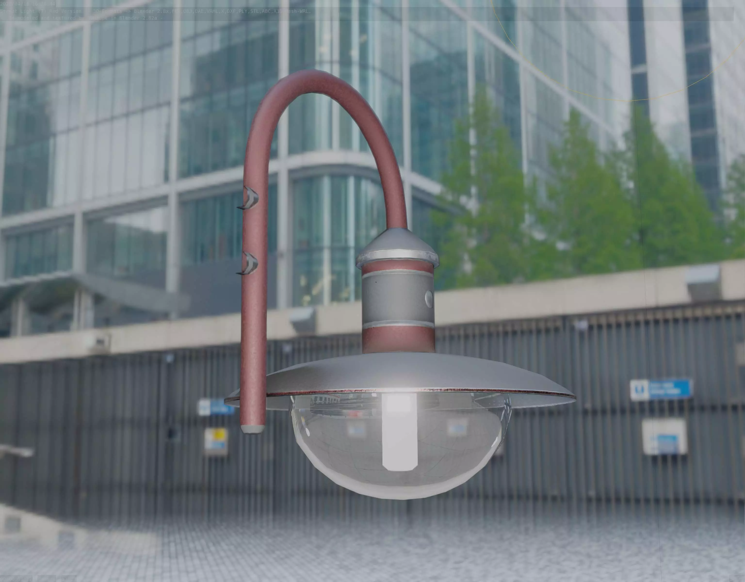  Street Light -7- Red Version - For Walls Low-poly 3D model_0