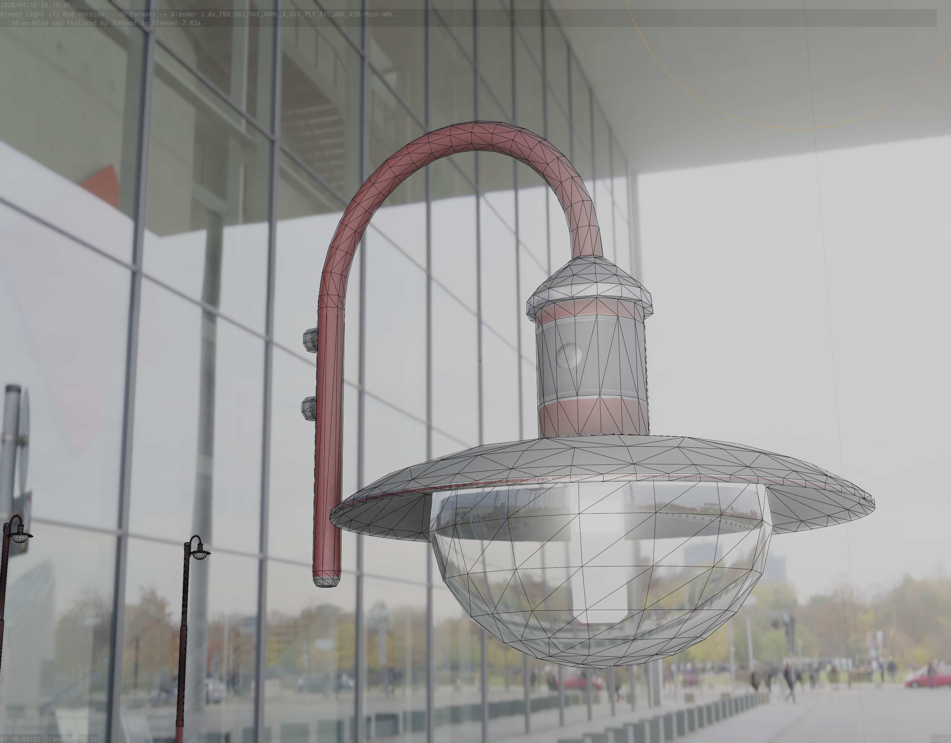  Street Light -7- Red Version - For Walls Low-poly 3D model_10