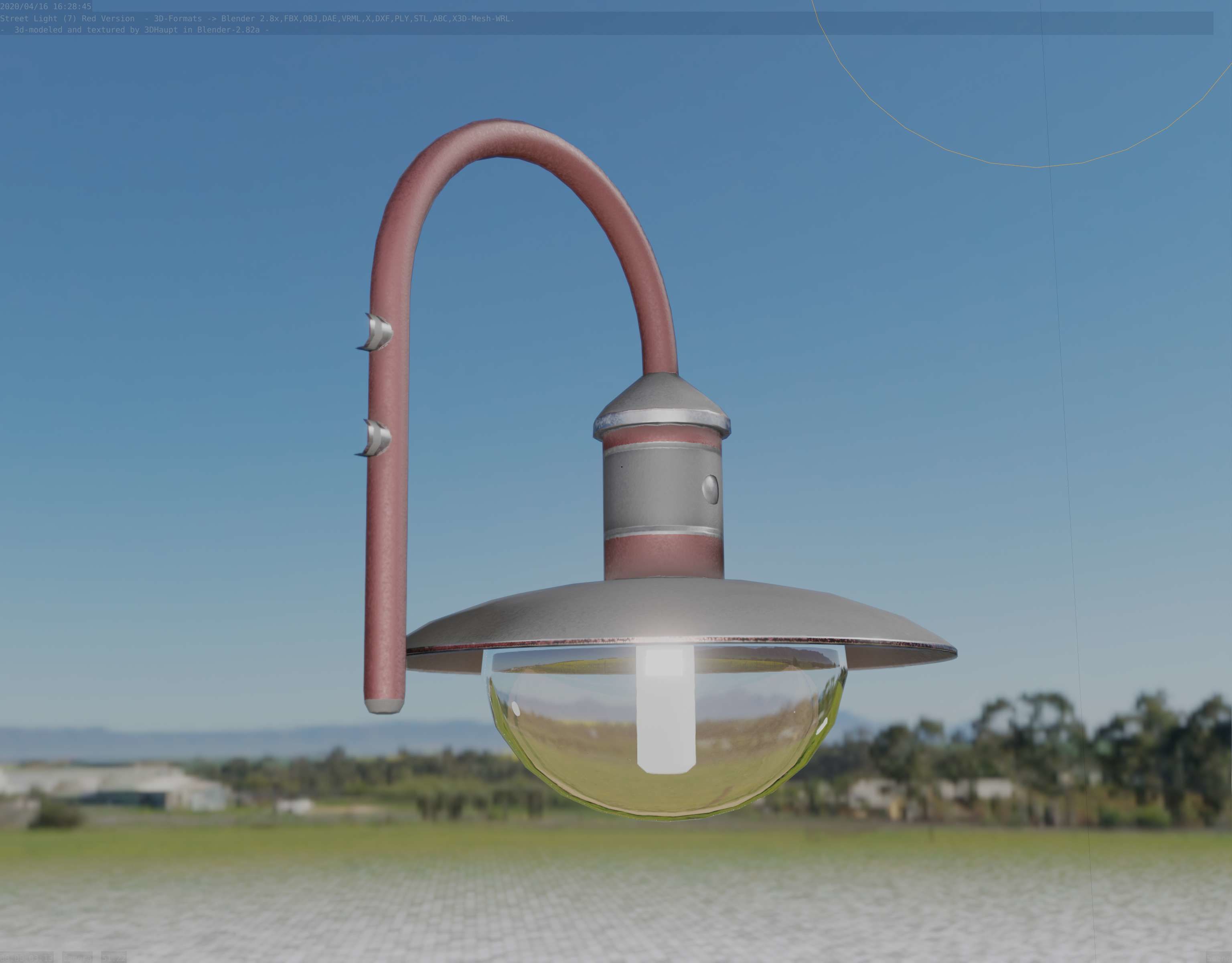  Street Light -7- Red Version - For Walls Low-poly 3D model_1