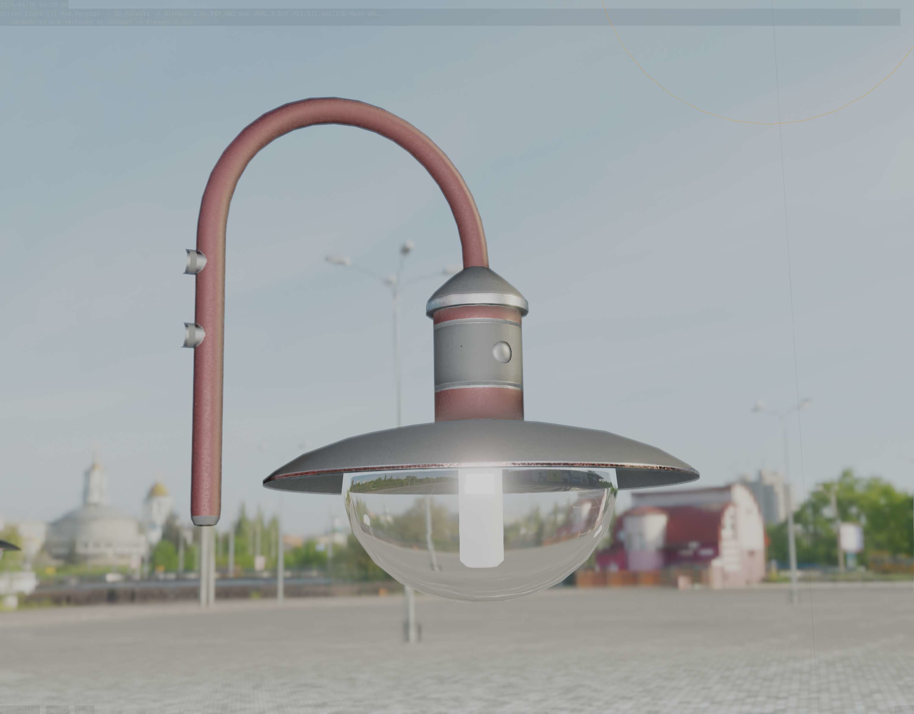  Street Light -7- Red Version - For Walls Low-poly 3D model_4