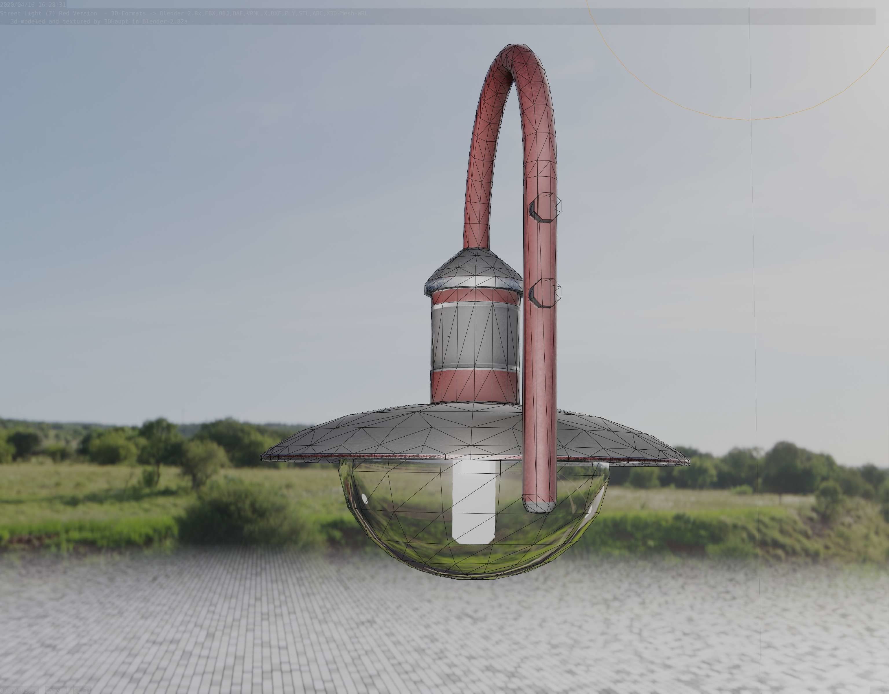  Street Light -7- Red Version - For Walls Low-poly 3D model_89