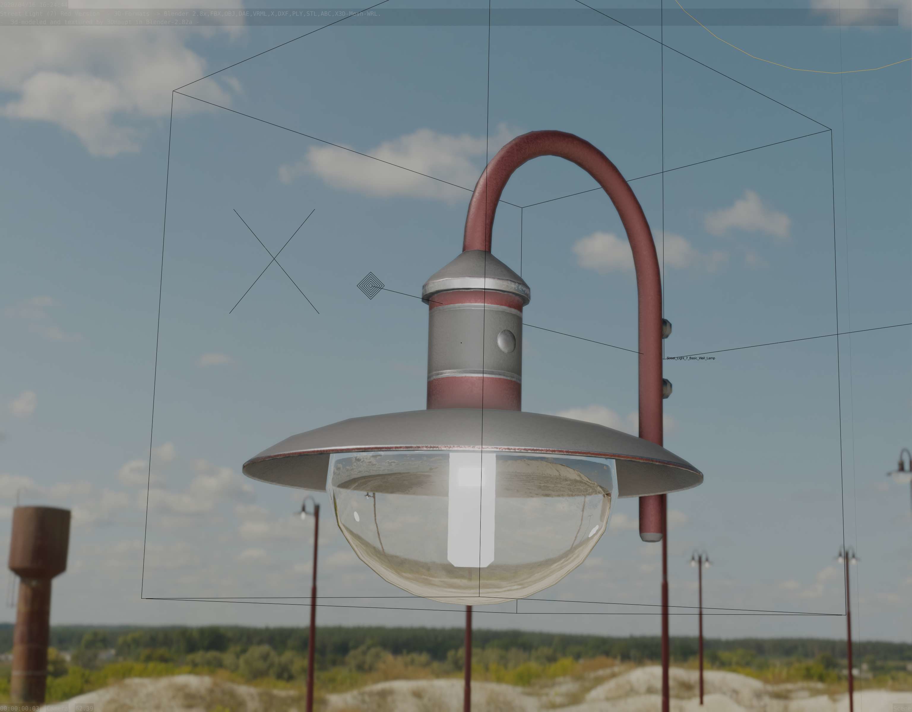  Street Light -7- Red Version - For Walls Low-poly 3D model_19