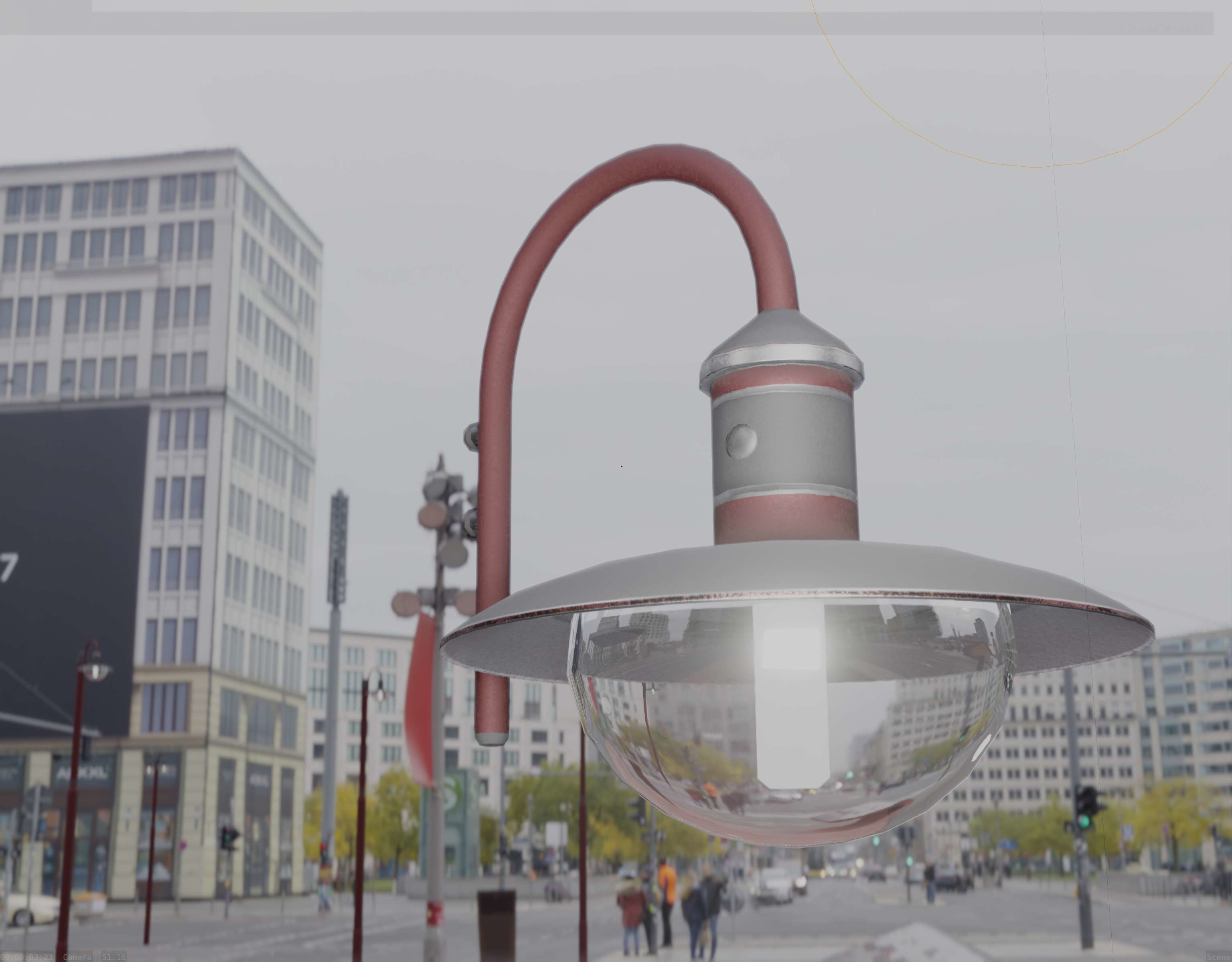  Street Light -7- Red Version - For Walls Low-poly 3D model_11