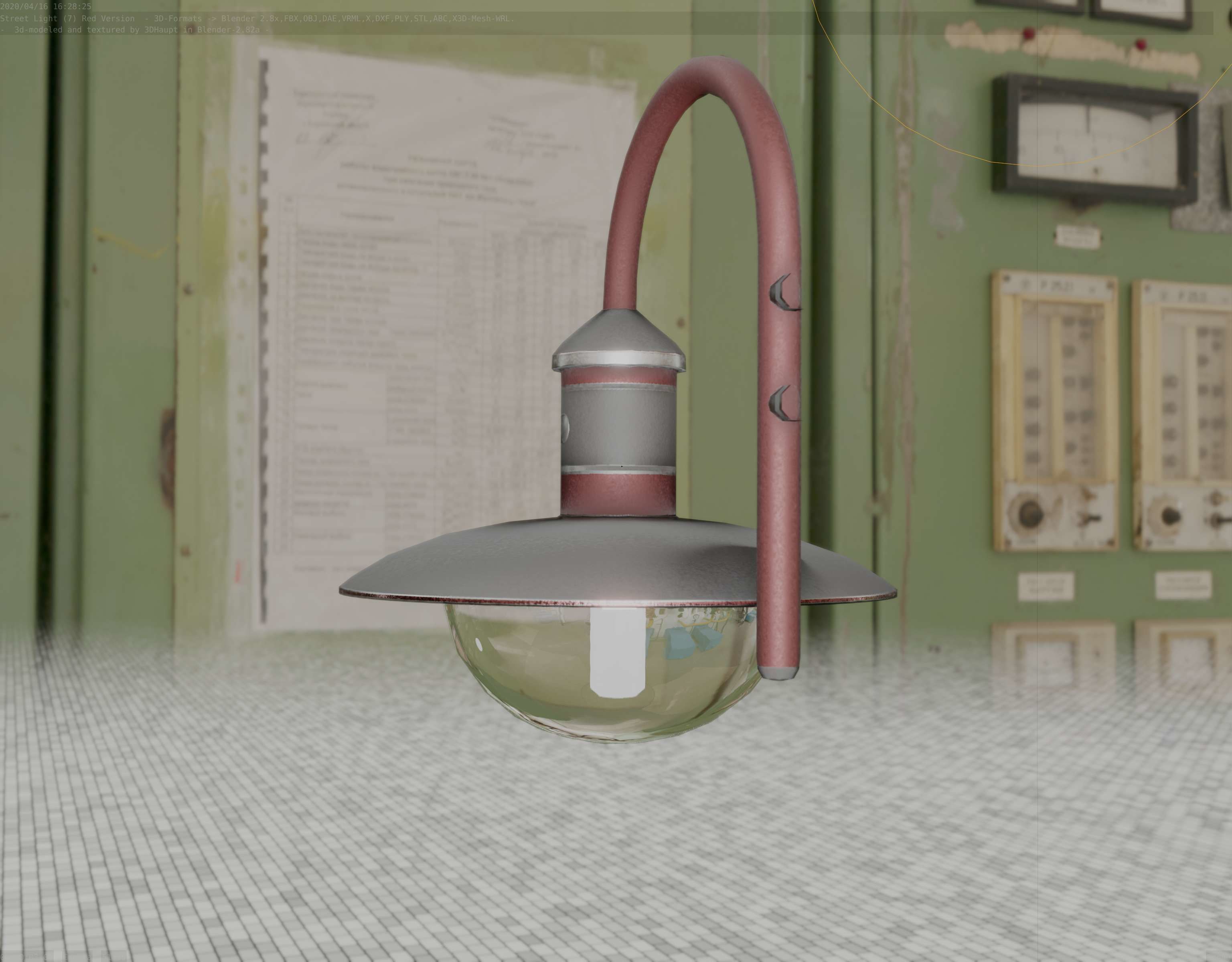  Street Light -7- Red Version - For Walls Low-poly 3D model_85