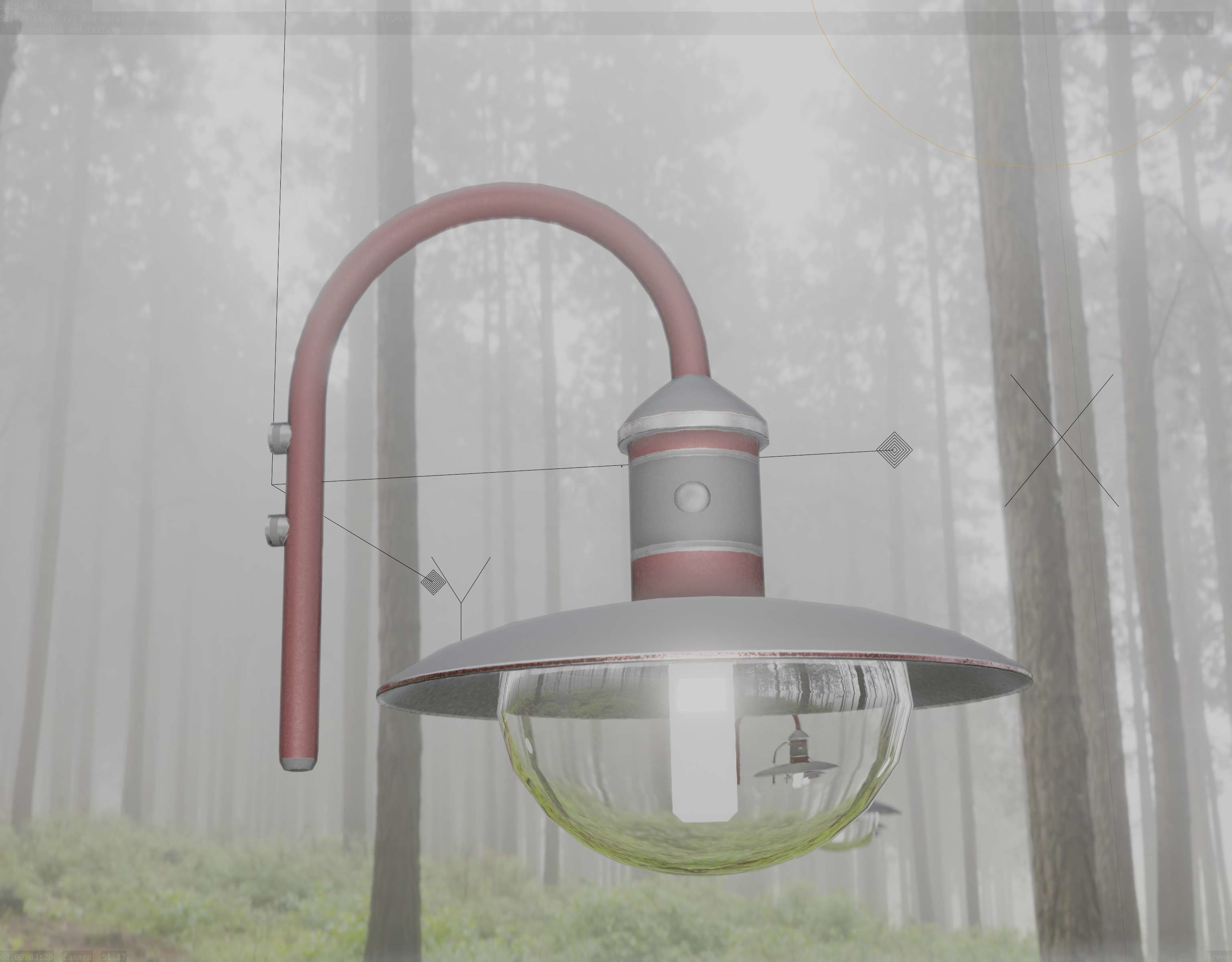  Street Light -7- Red Version - For Walls Low-poly 3D model_8