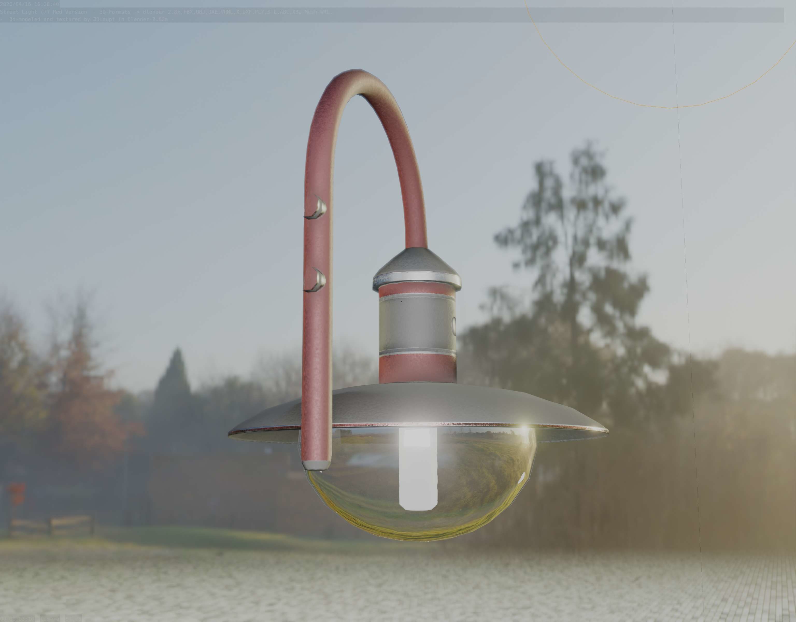  Street Light -7- Red Version - For Walls Low-poly 3D model_95