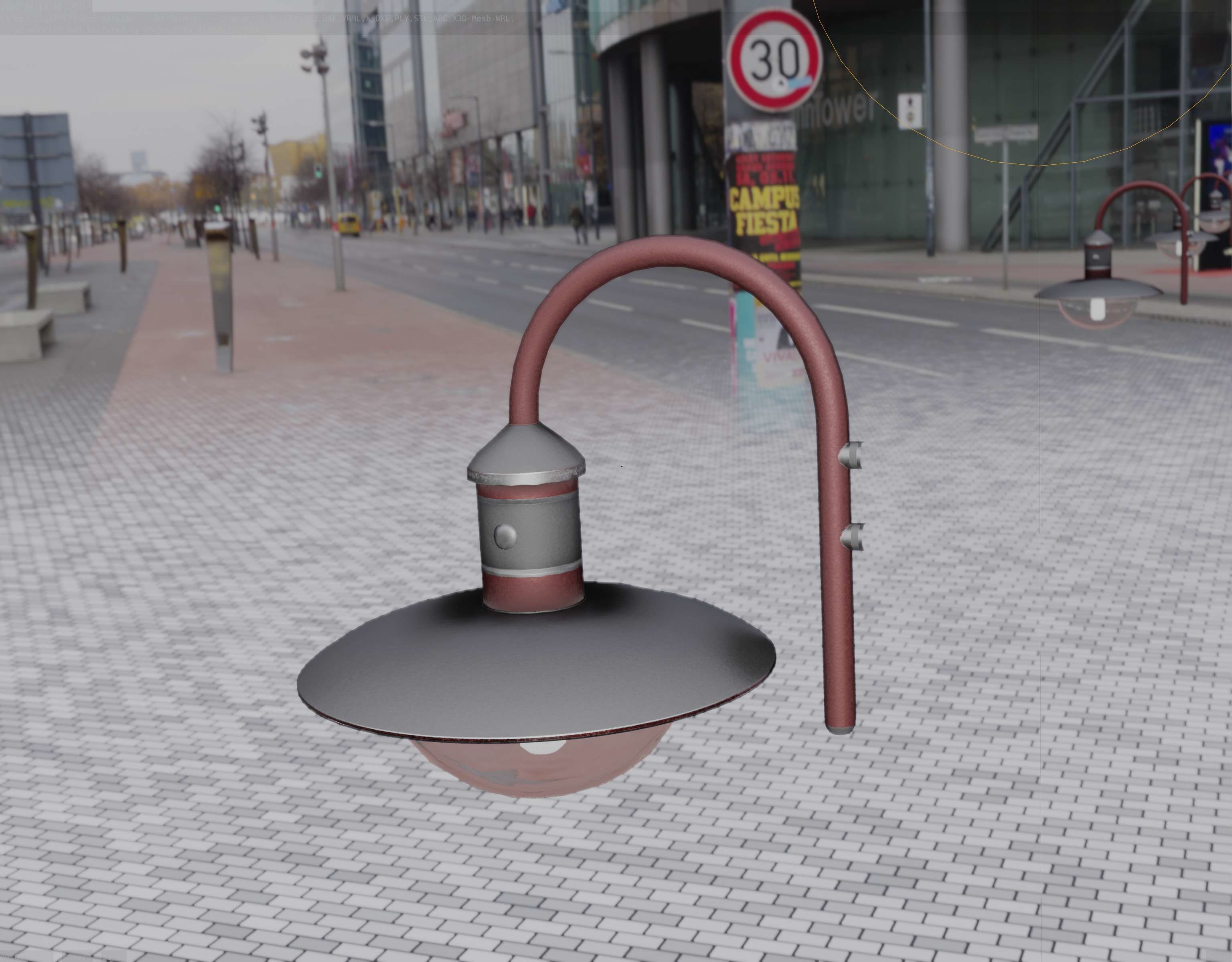  Street Light -7- Red Version - For Walls Low-poly 3D model_77