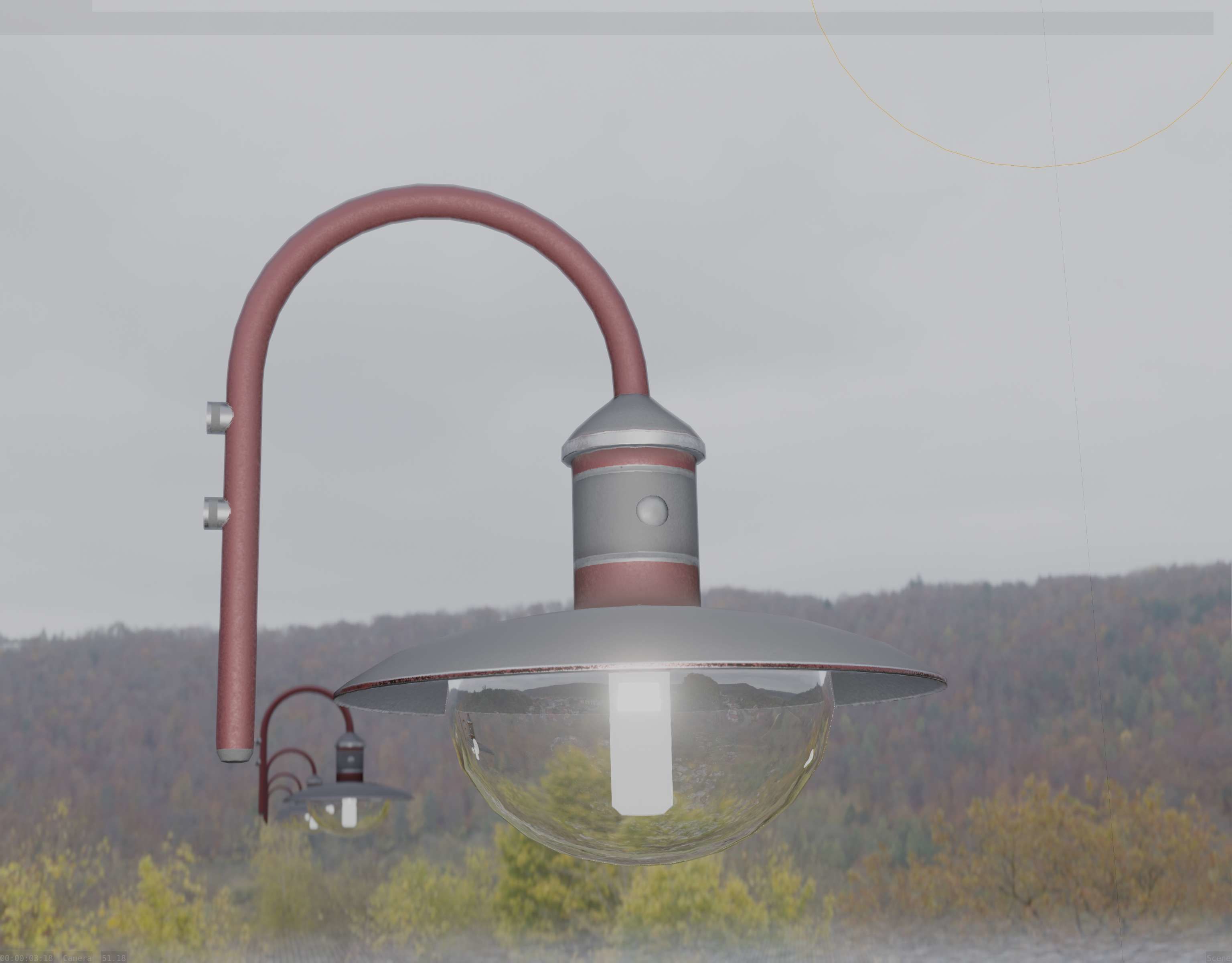  Street Light -7- Red Version - For Walls Low-poly 3D model_6