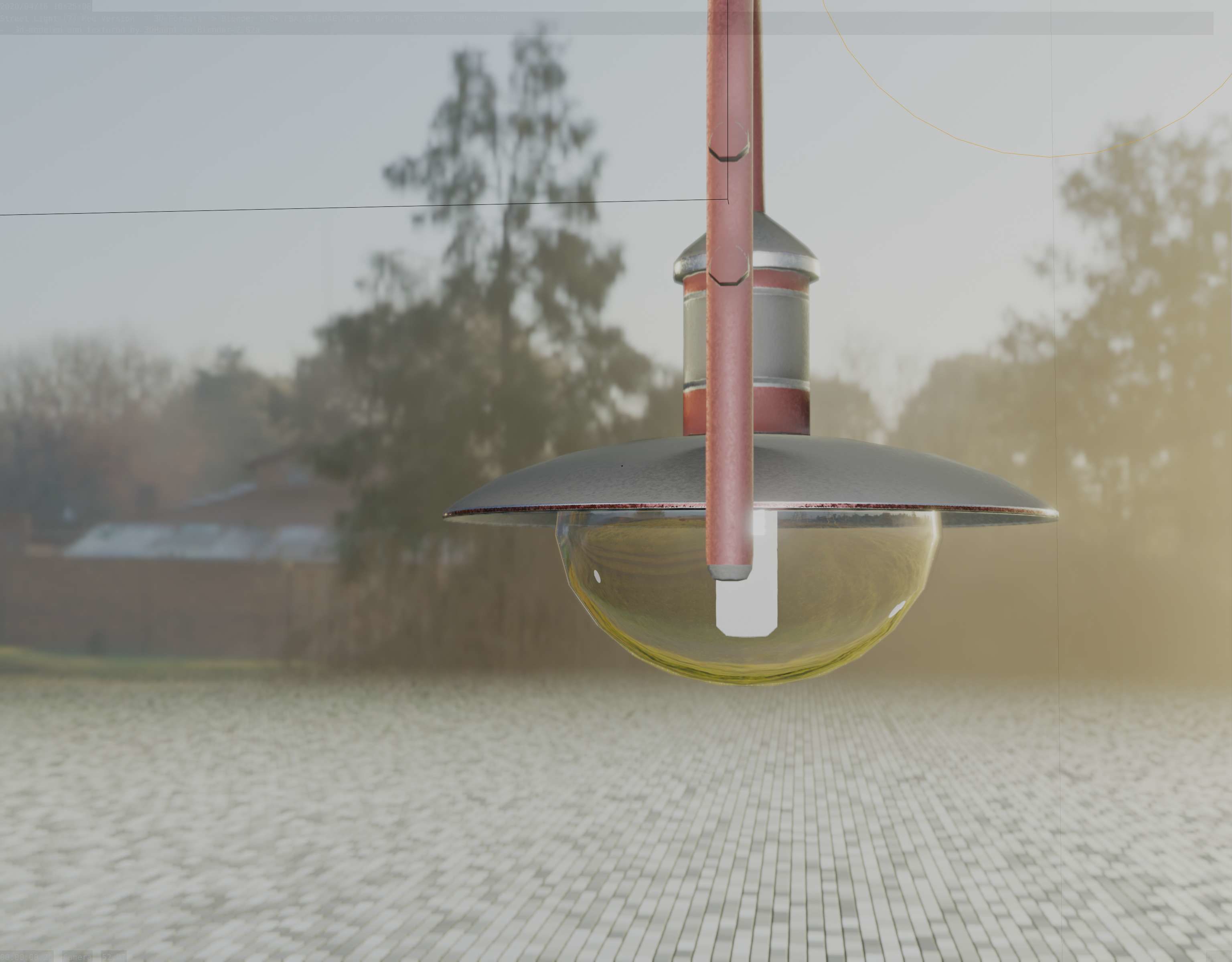  Street Light -7- Red Version - For Walls Low-poly 3D model_32