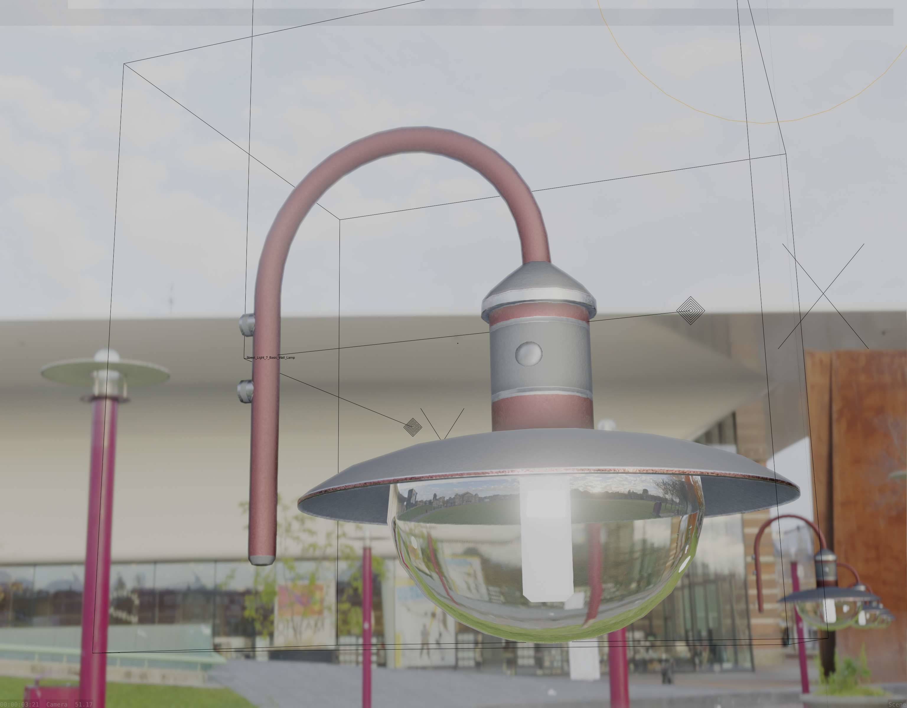  Street Light -7- Red Version - For Walls Low-poly 3D model_9