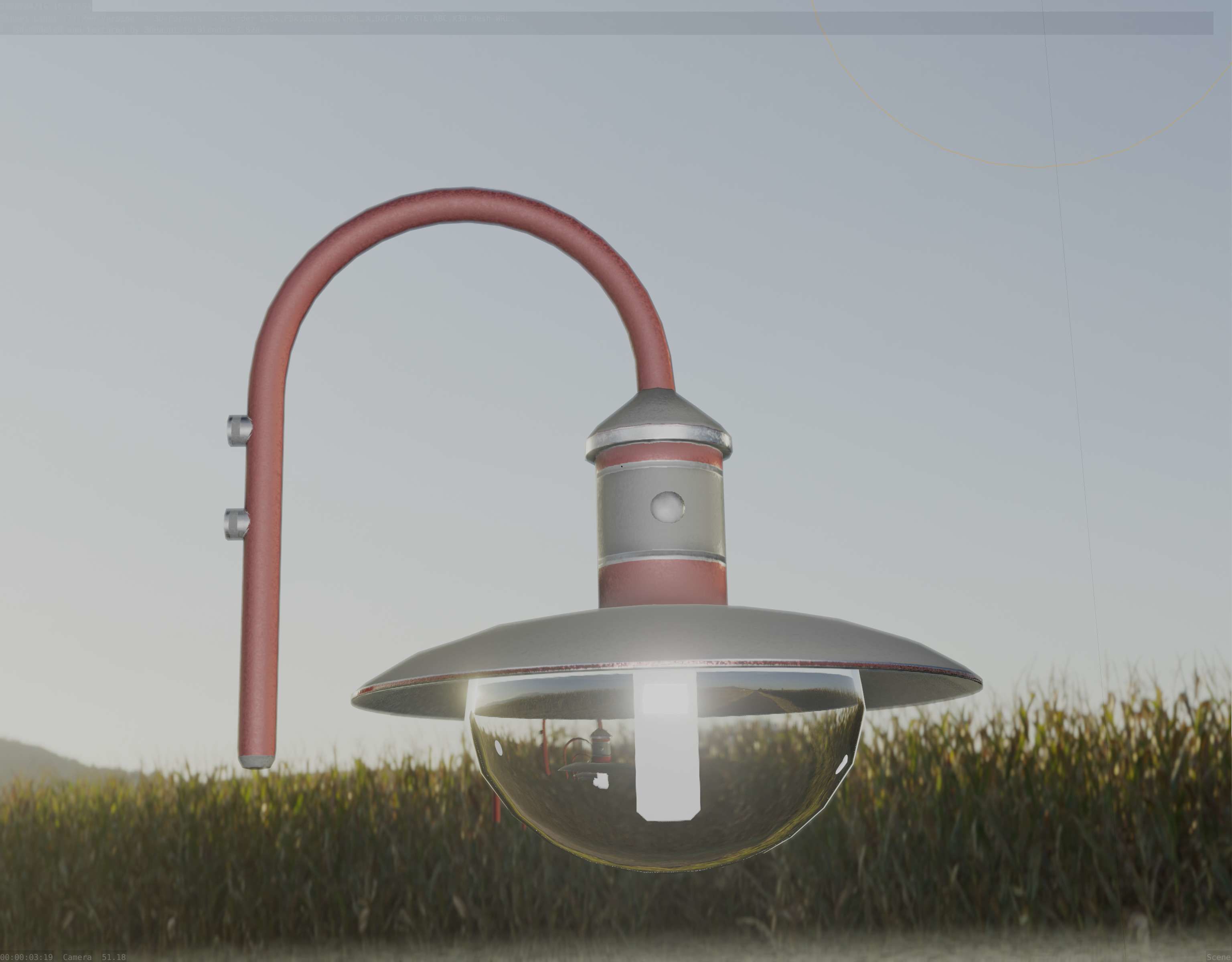  Street Light -7- Red Version - For Walls Low-poly 3D model_7