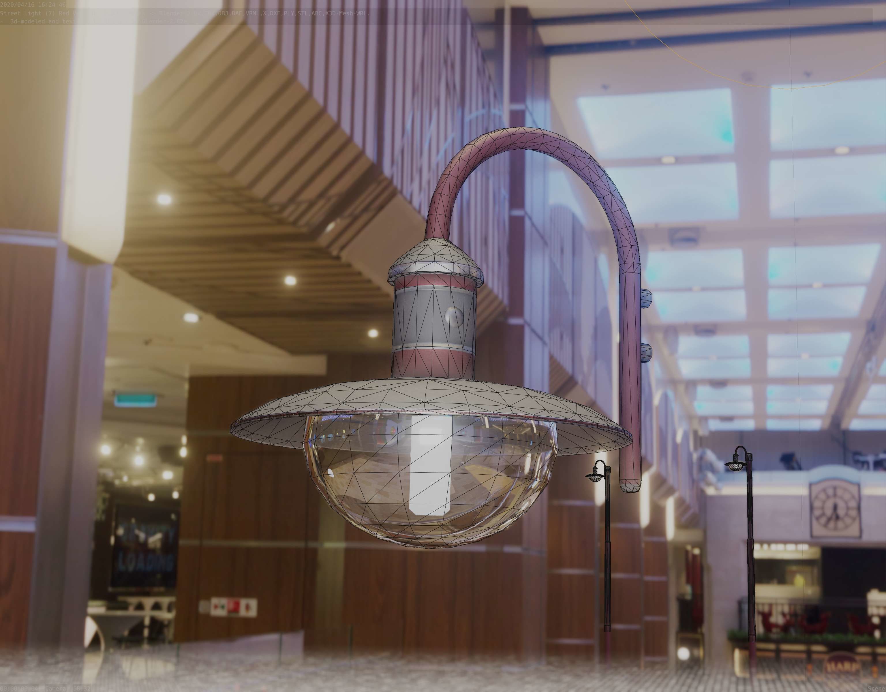  Street Light -7- Red Version - For Walls Low-poly 3D model_20