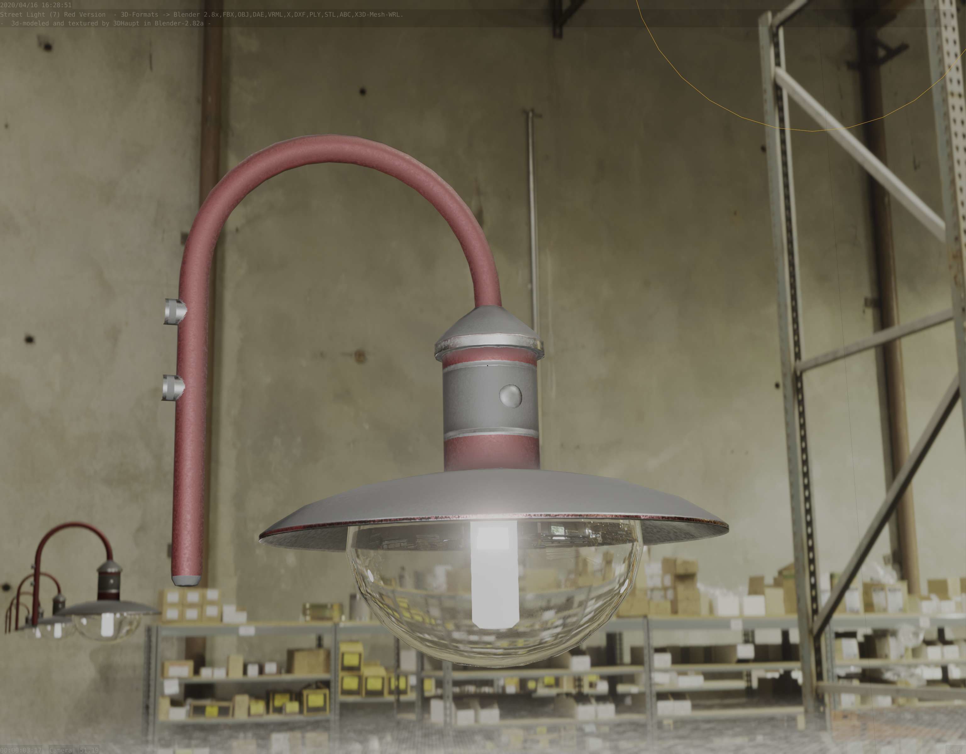  Street Light -7- Red Version - For Walls Low-poly 3D model_5