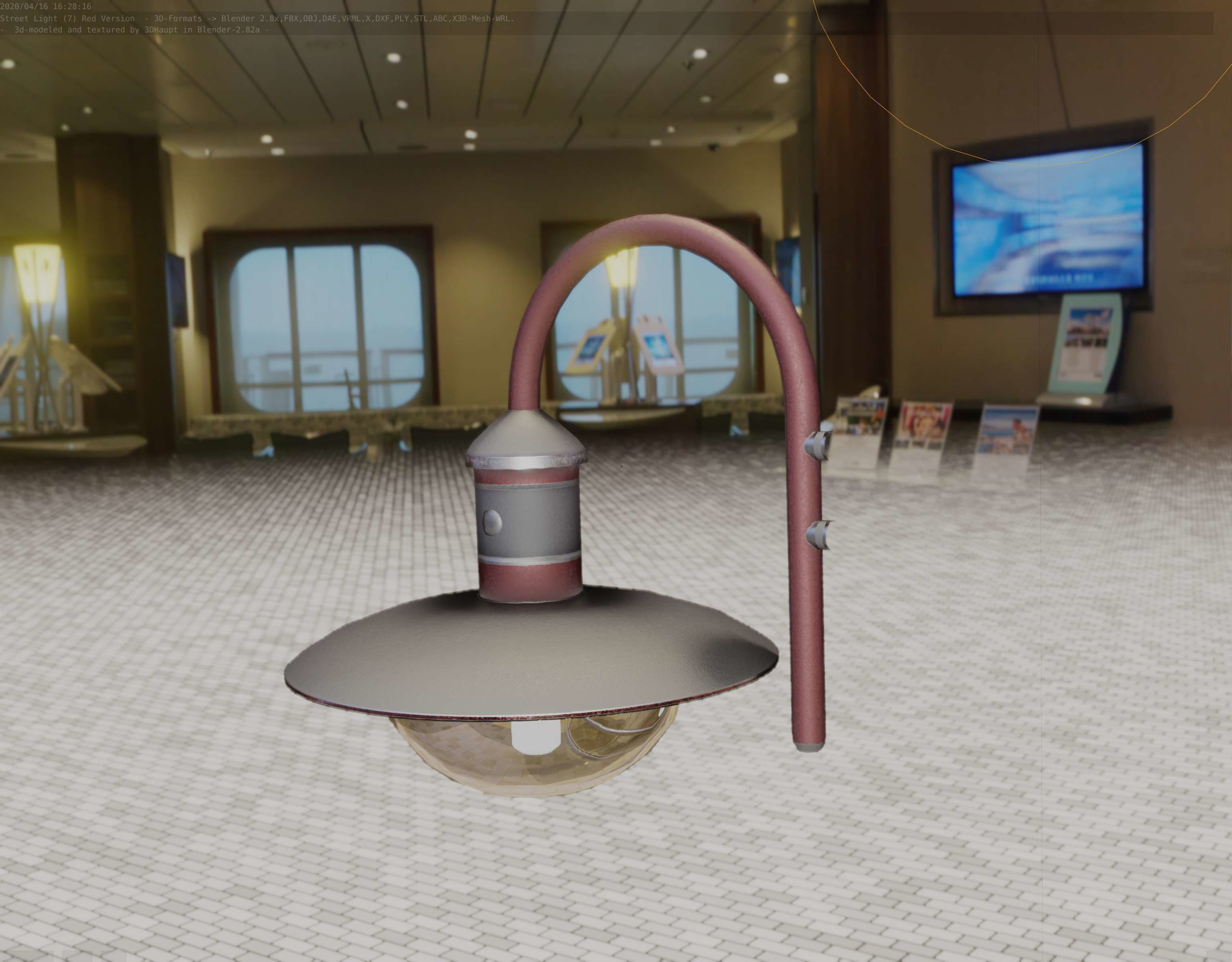  Street Light -7- Red Version - For Walls Low-poly 3D model_79