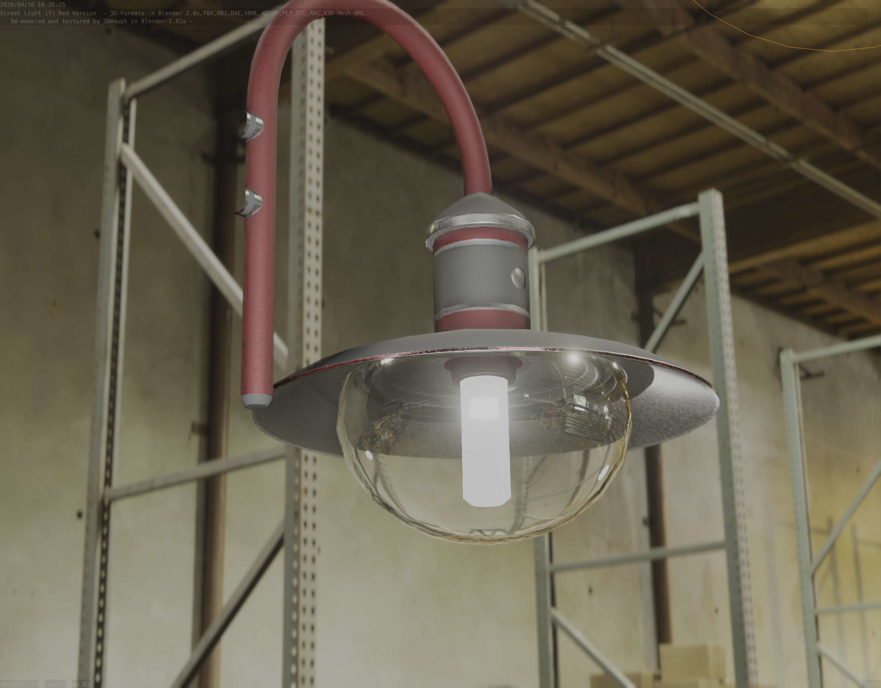  Street Light -7- Red Version - For Walls Low-poly 3D model_40