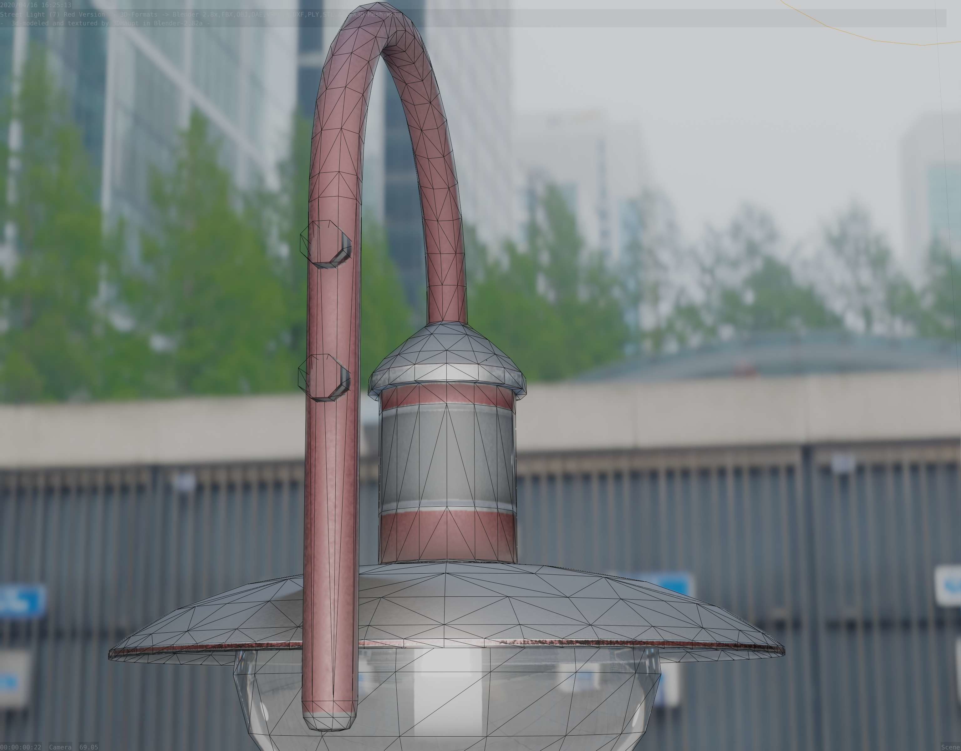  Street Light -7- Red Version - For Walls Low-poly 3D model_35