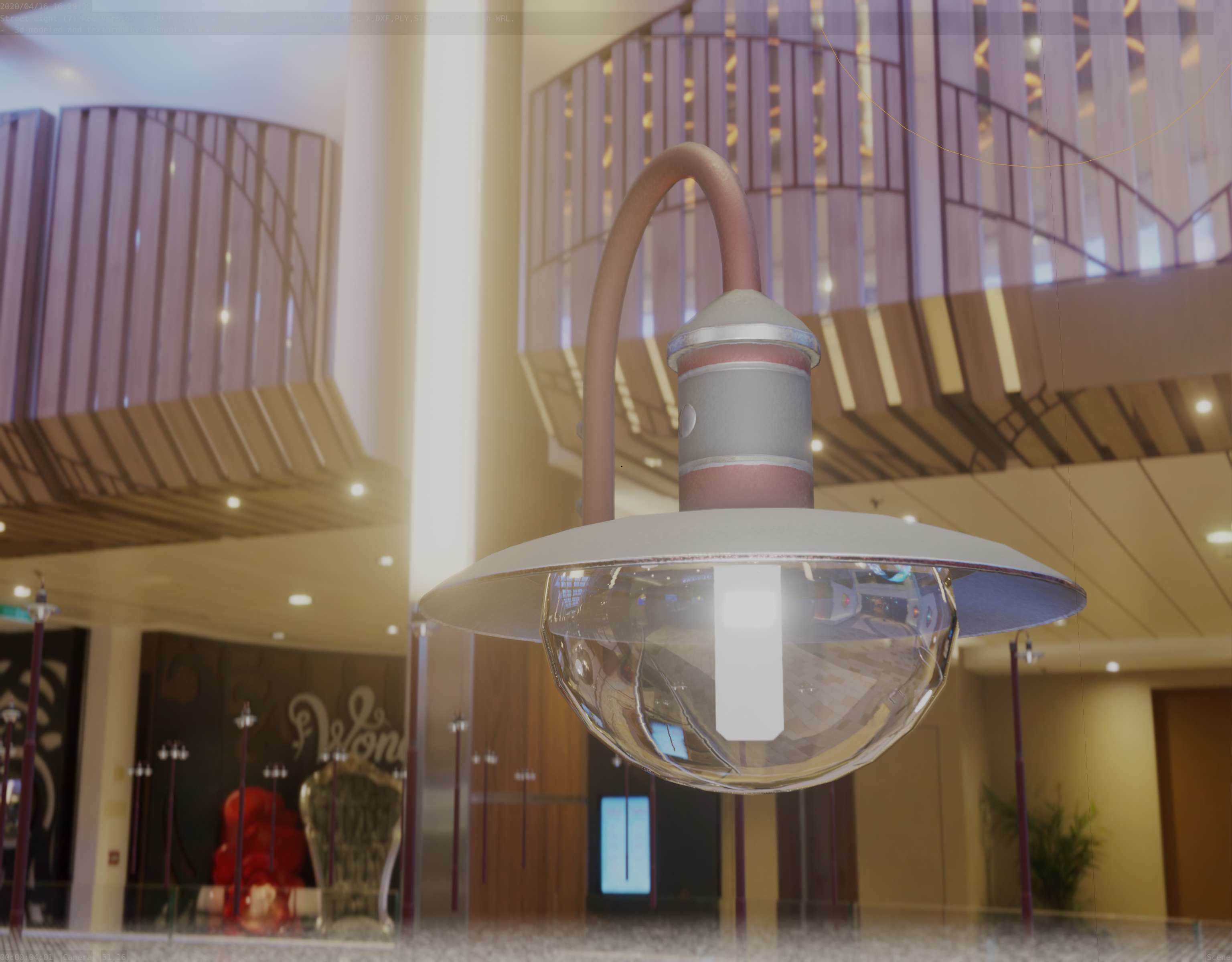  Street Light -7- Red Version - For Walls Low-poly 3D model_13